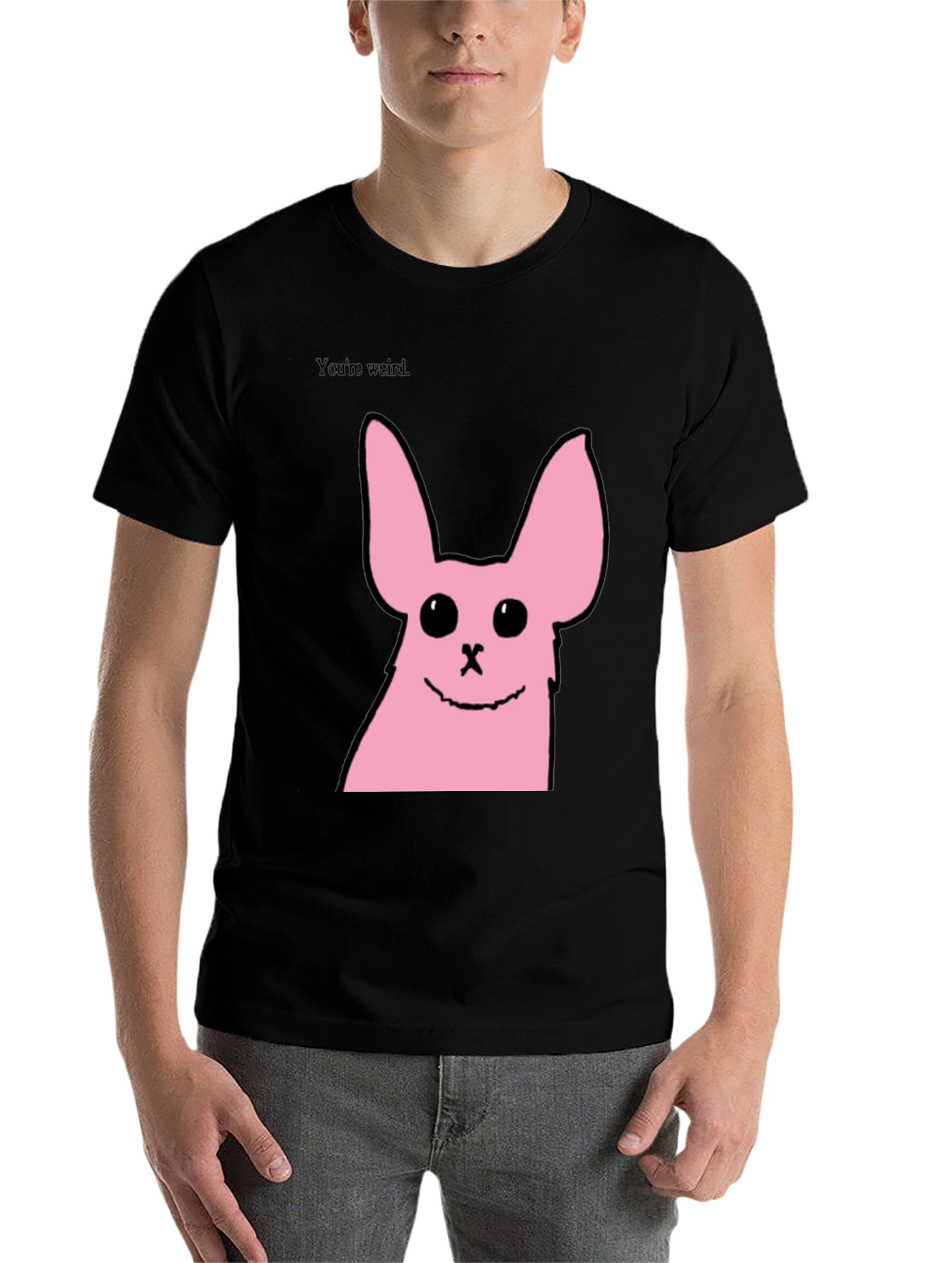 Black Funny Pink Bunny Graphic Tee - You're Weird view 7