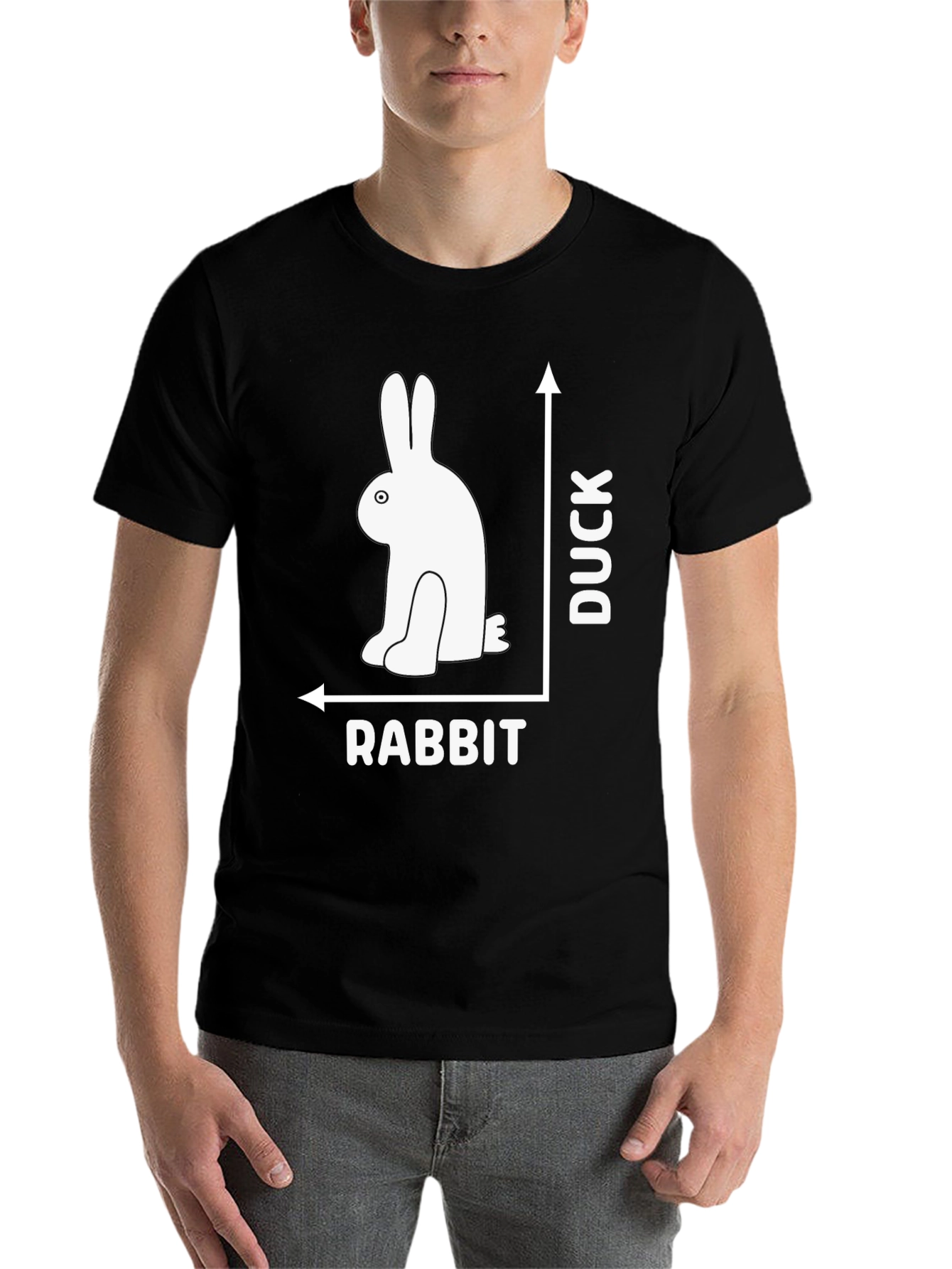 Black Rabbit or Duck Illusion Graphic Tee - Mind-Bending Design view 7