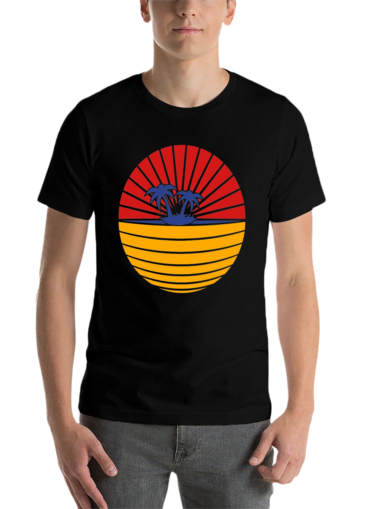Black Retro Sunset Palm Tree T-Shirt view 7