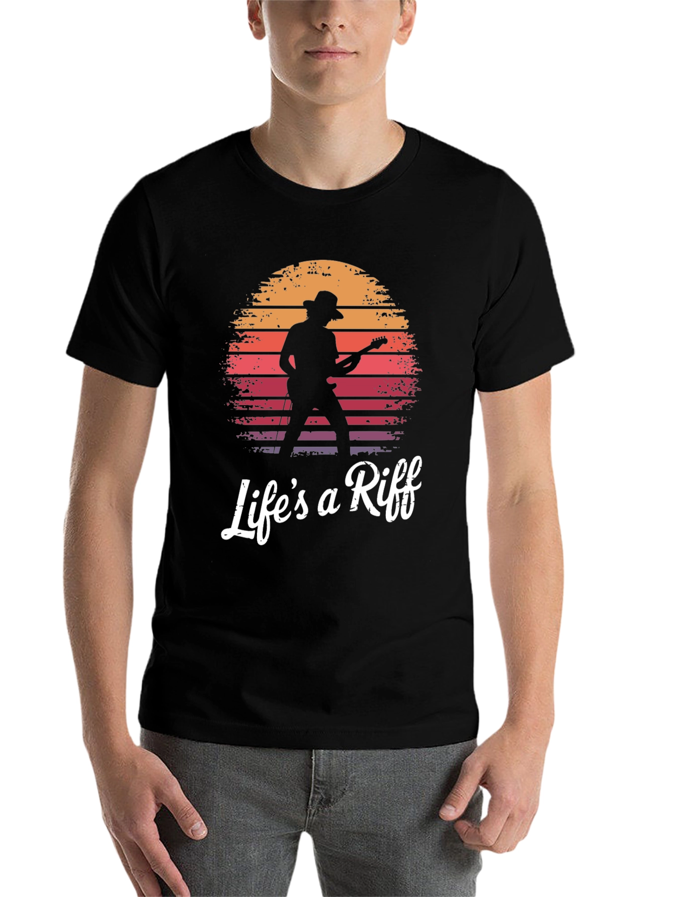 Black Life's a Riff Guitarist Sunset Graphic T-Shirt view 7