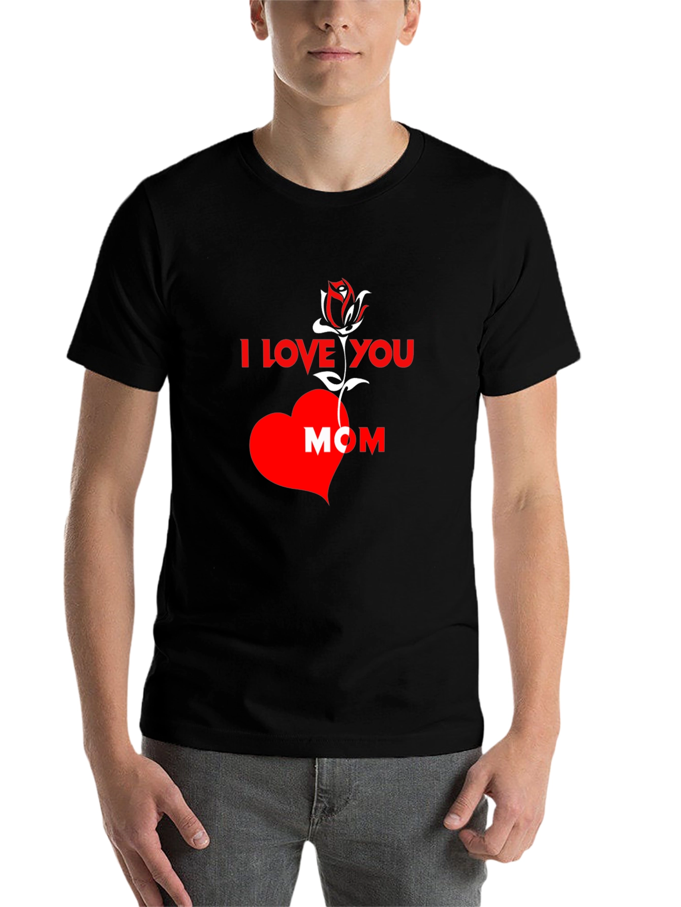 Black I Love You Mom T-Shirt - Rose Heart Design view 7