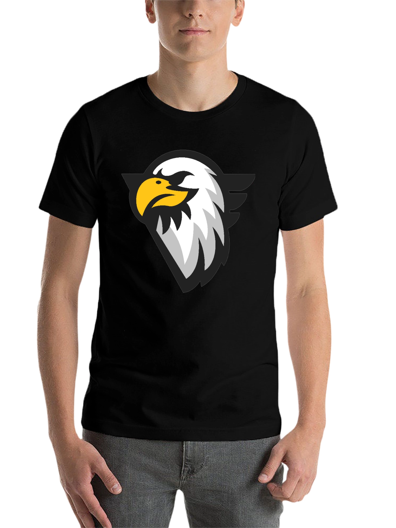 Black Black T-Shirt with Eagle Graphic Print view 7