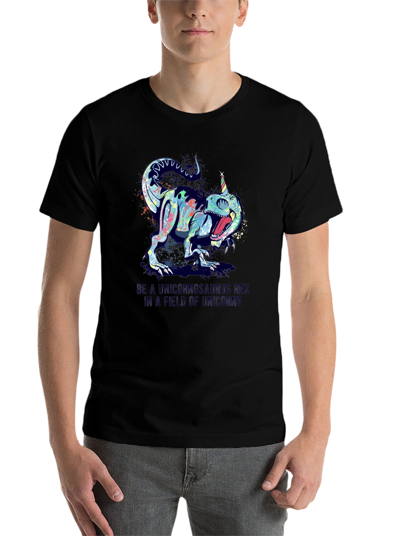 Black Unicornsaurus Rex Black T-Shirt view 7