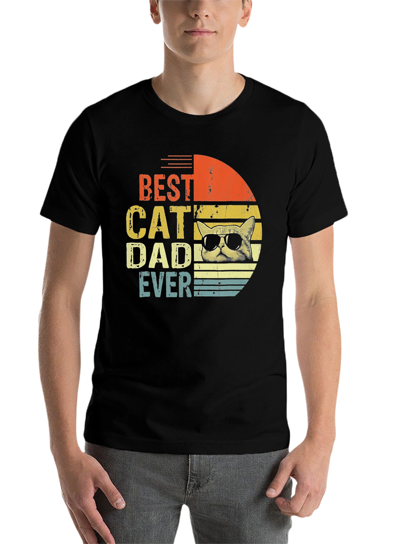 Black Best Cat Dad Ever Graphic T-Shirt view 7