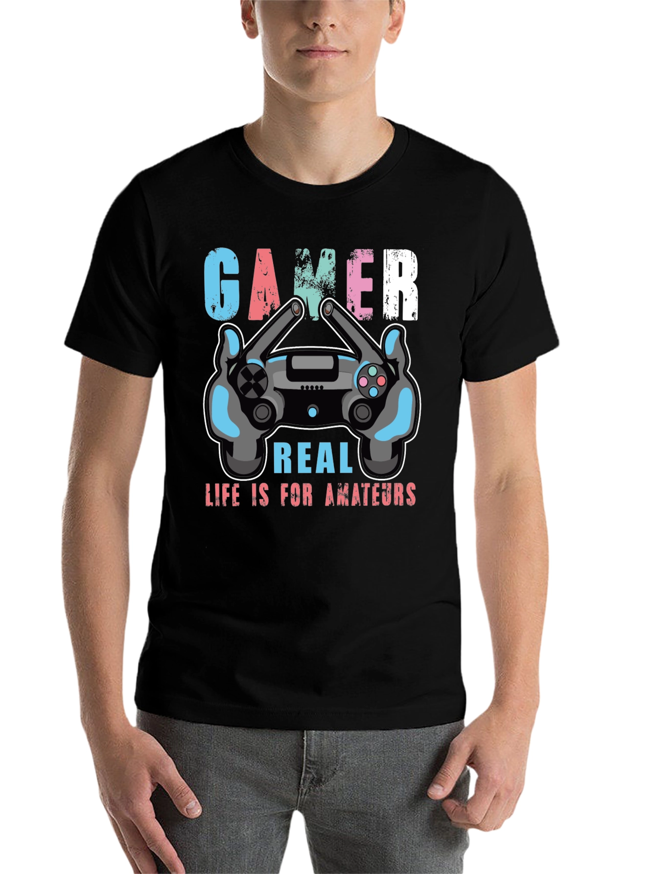 Black Gamer Life is for Amateurs Graphic T-Shirt view 7