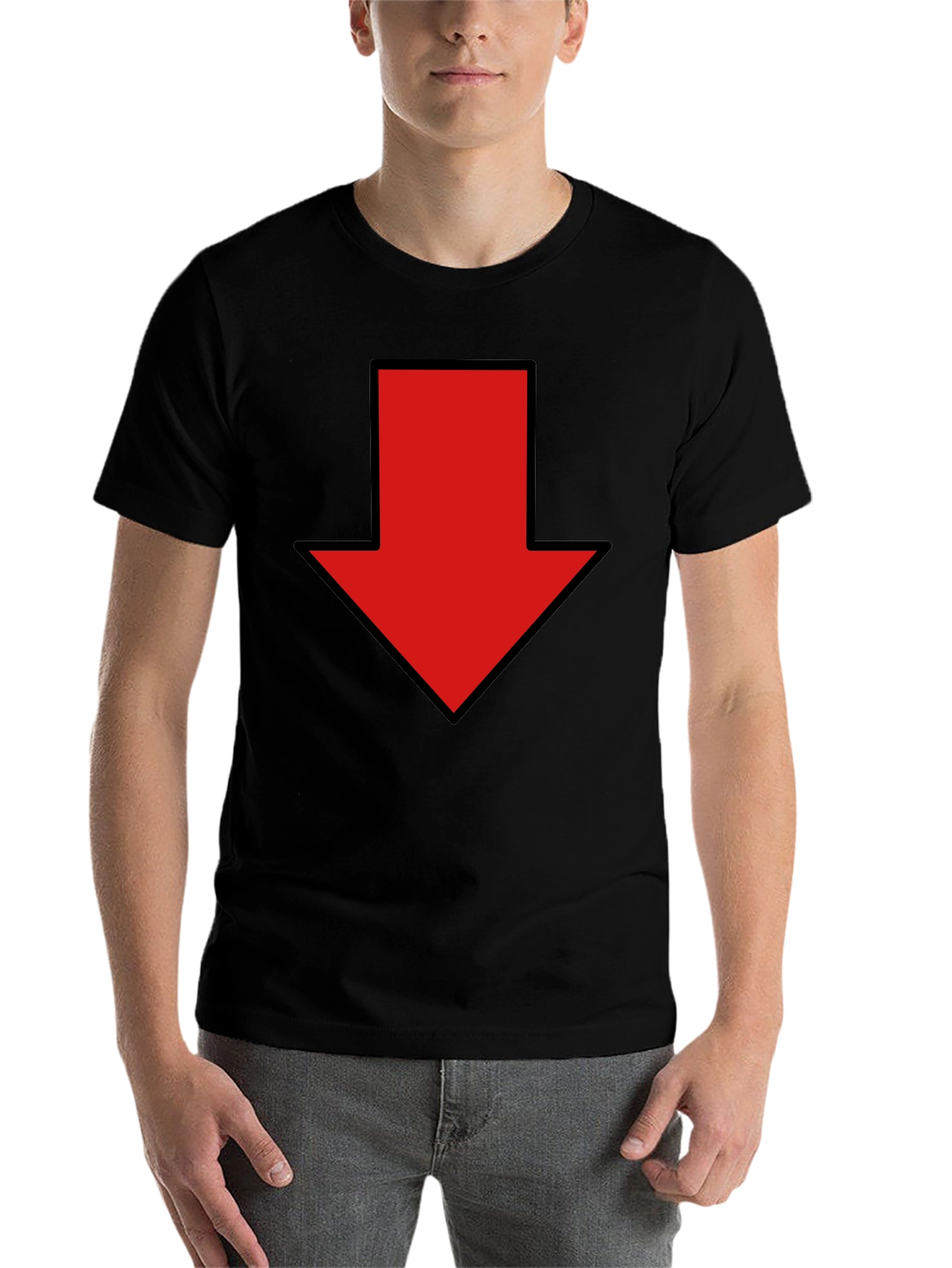 Black Red Down Arrow Graphic Print Black T-Shirt view 7