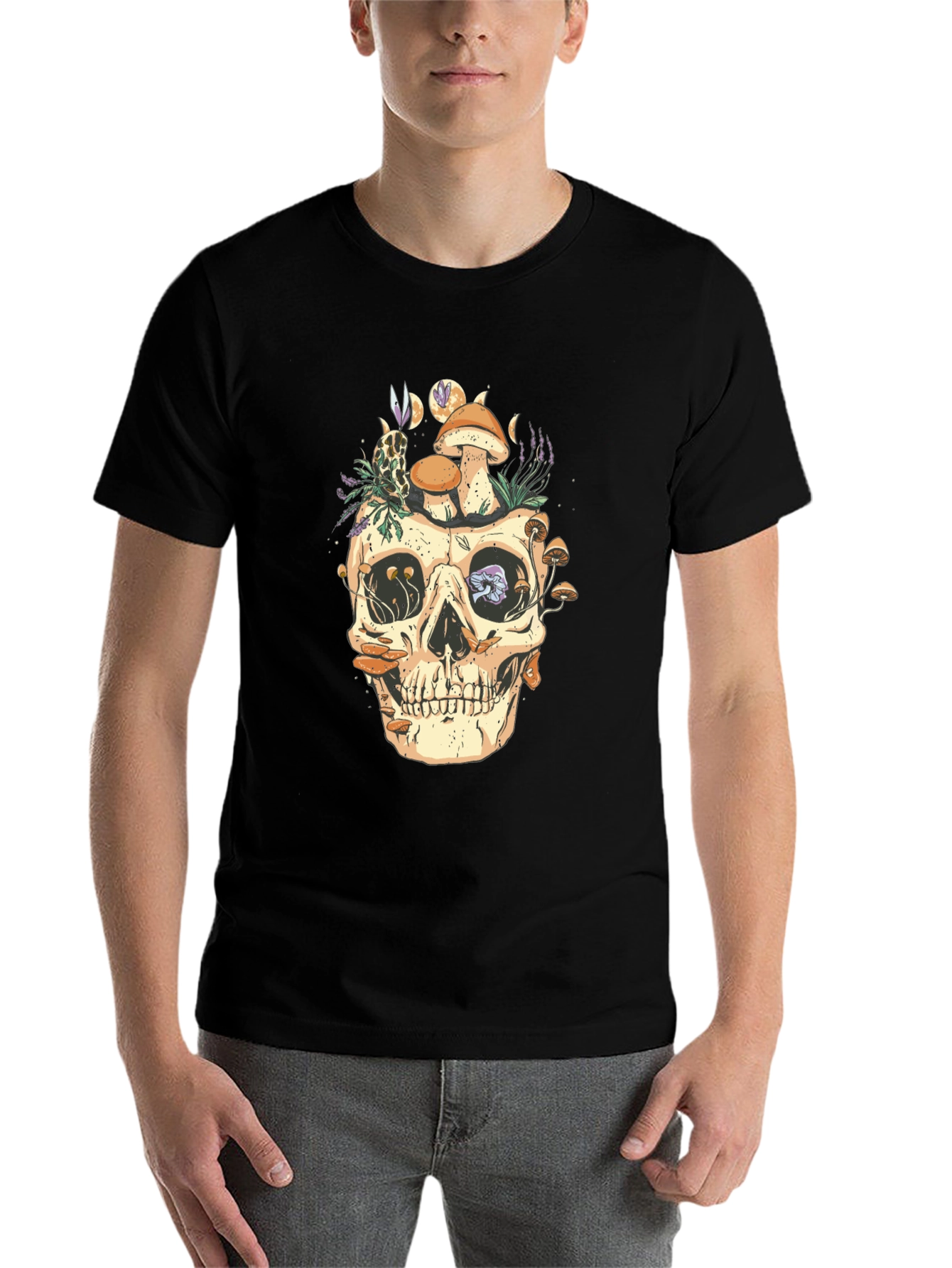 Black Skull & Mushroom Graphic Tee - Unique Design view 7