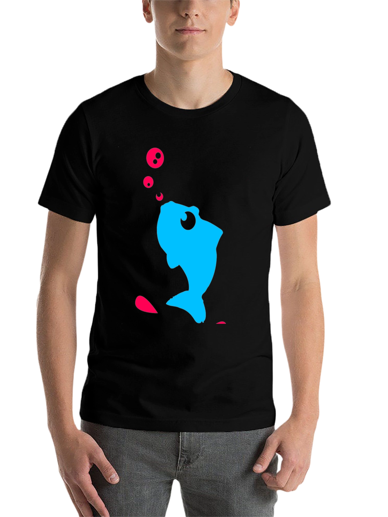 Black Fun Fish Graphic Tee - Black Cotton T-Shirt view 7