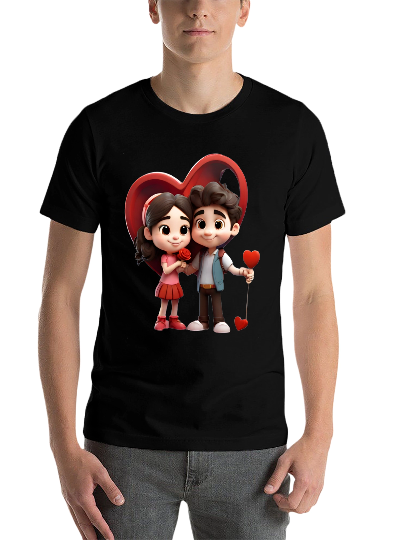Black Cartoon Couple T-Shirt view 7
