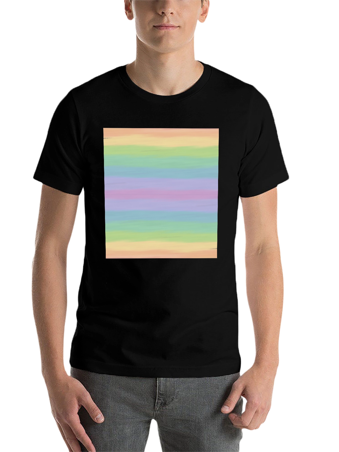 Black Rainbow Stripe Graphic Tee - Soft Cotton Blend view 7