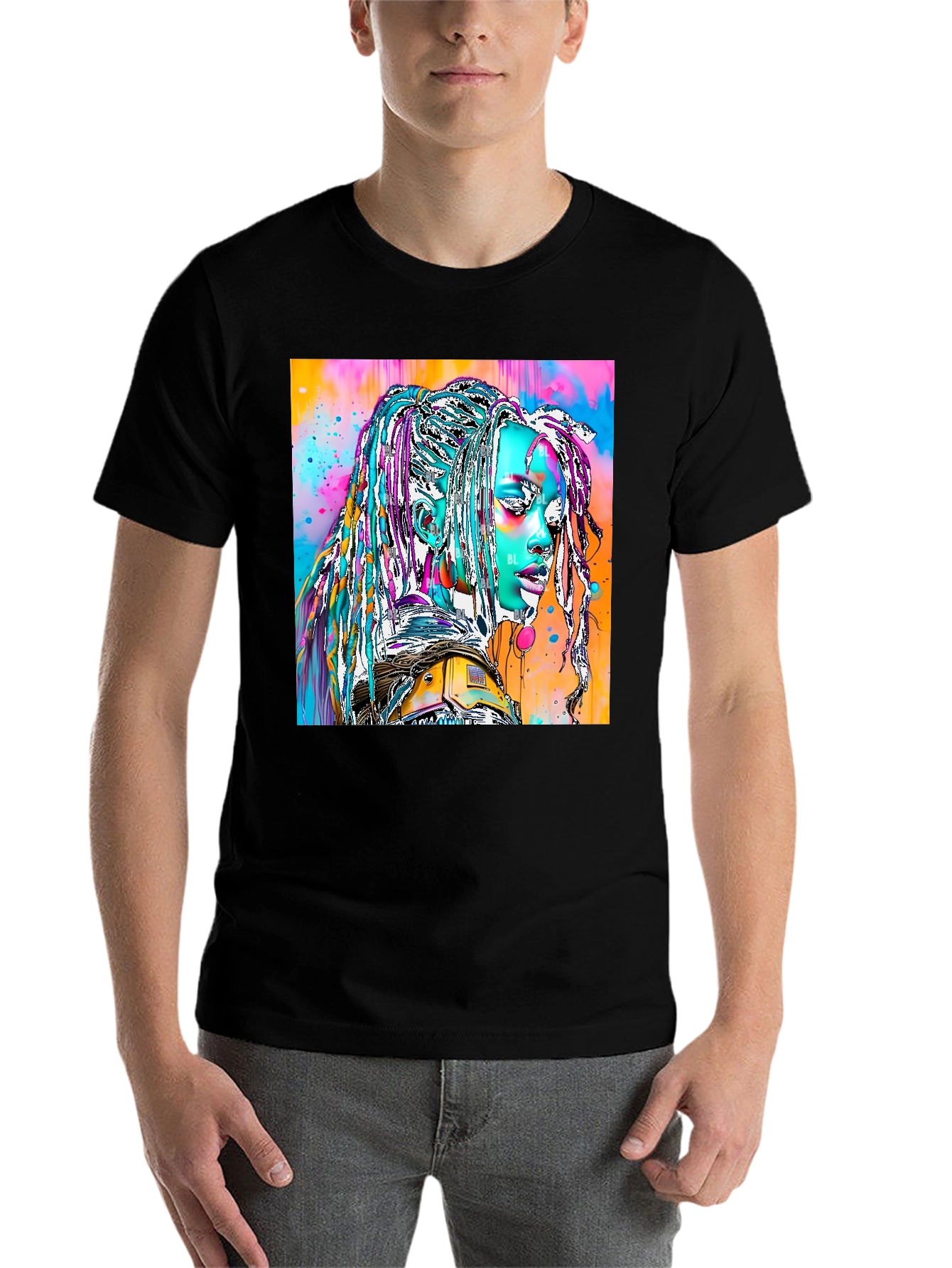 Black Vibrant Futuristic Graphic Print Tee view 7