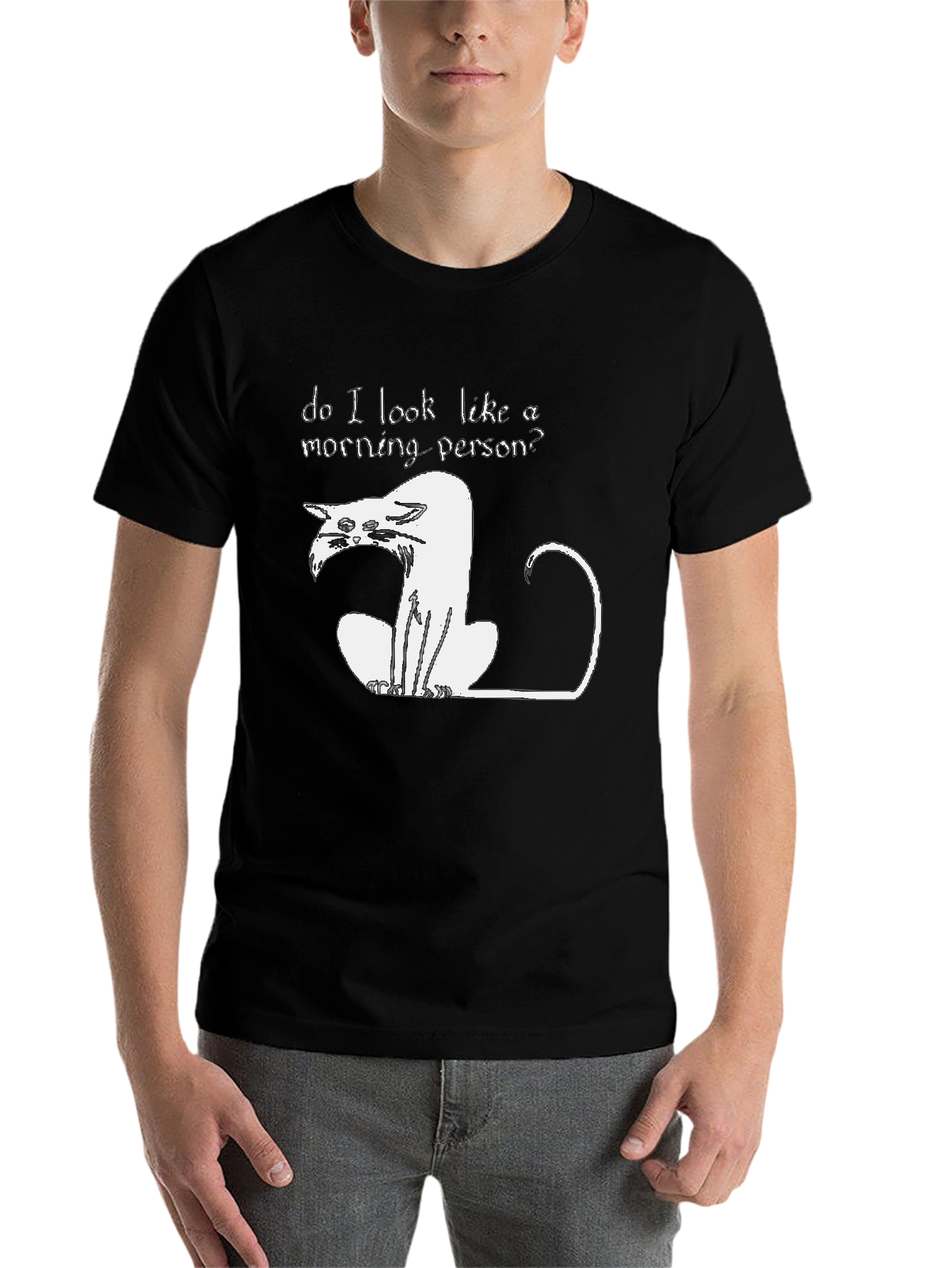 Black Funny "Not a Morning Person" Cat Graphic T-Shirt view 7