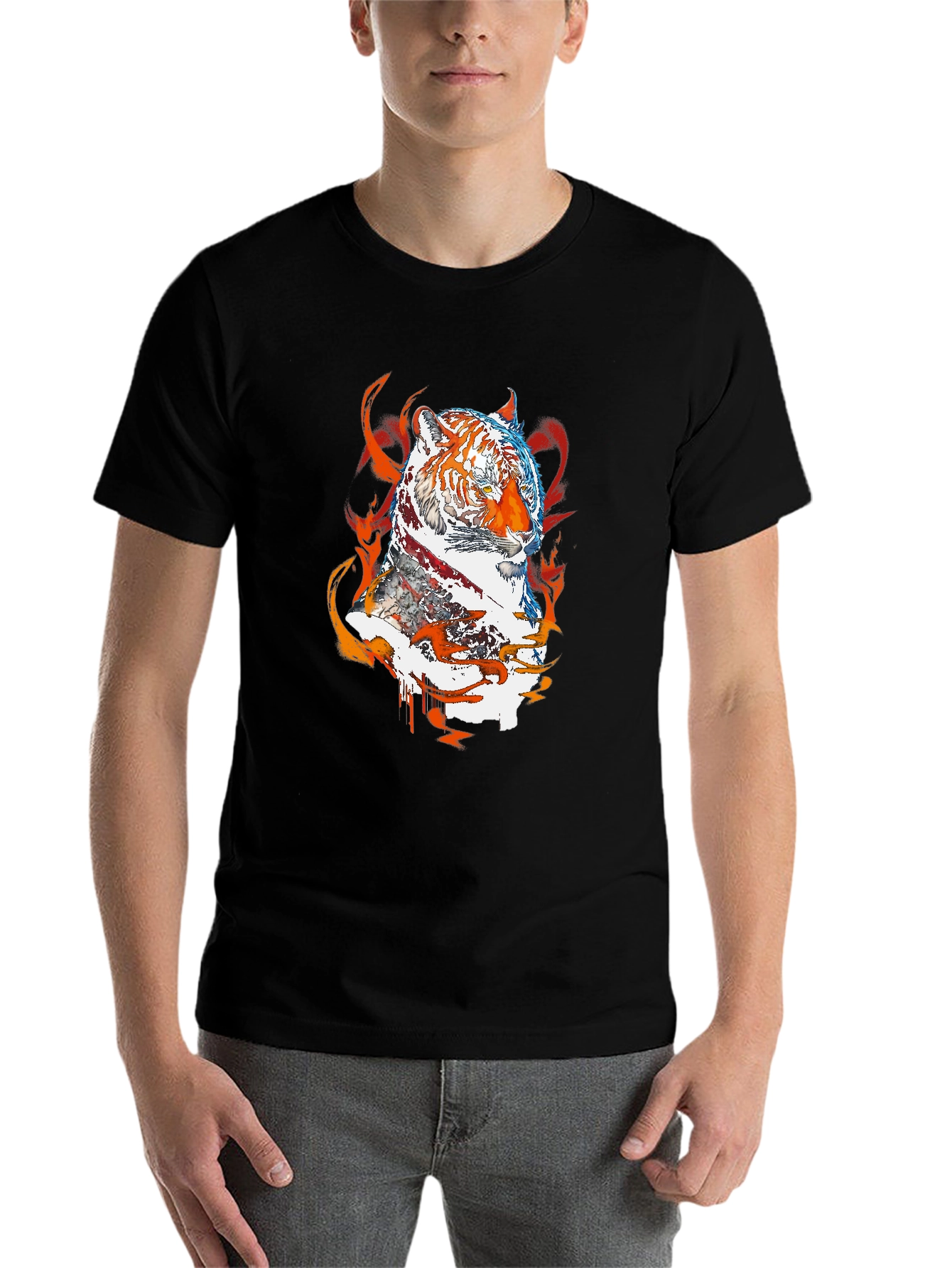 Black Fiery Tiger Graphic Tee - Black view 7