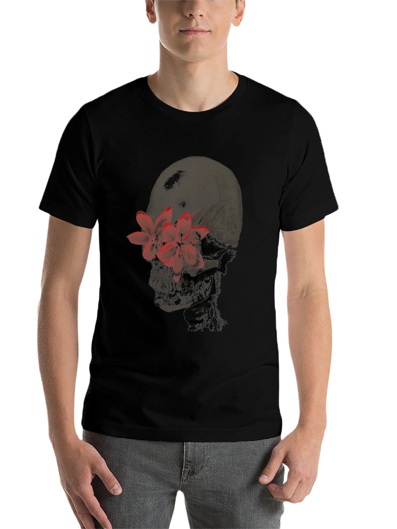Black Skull and Flower Graphic T-Shirt view 7