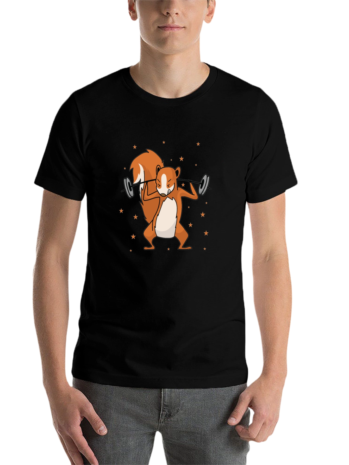Black Squirrel Lifting Weights Graphic T-Shirt view 7