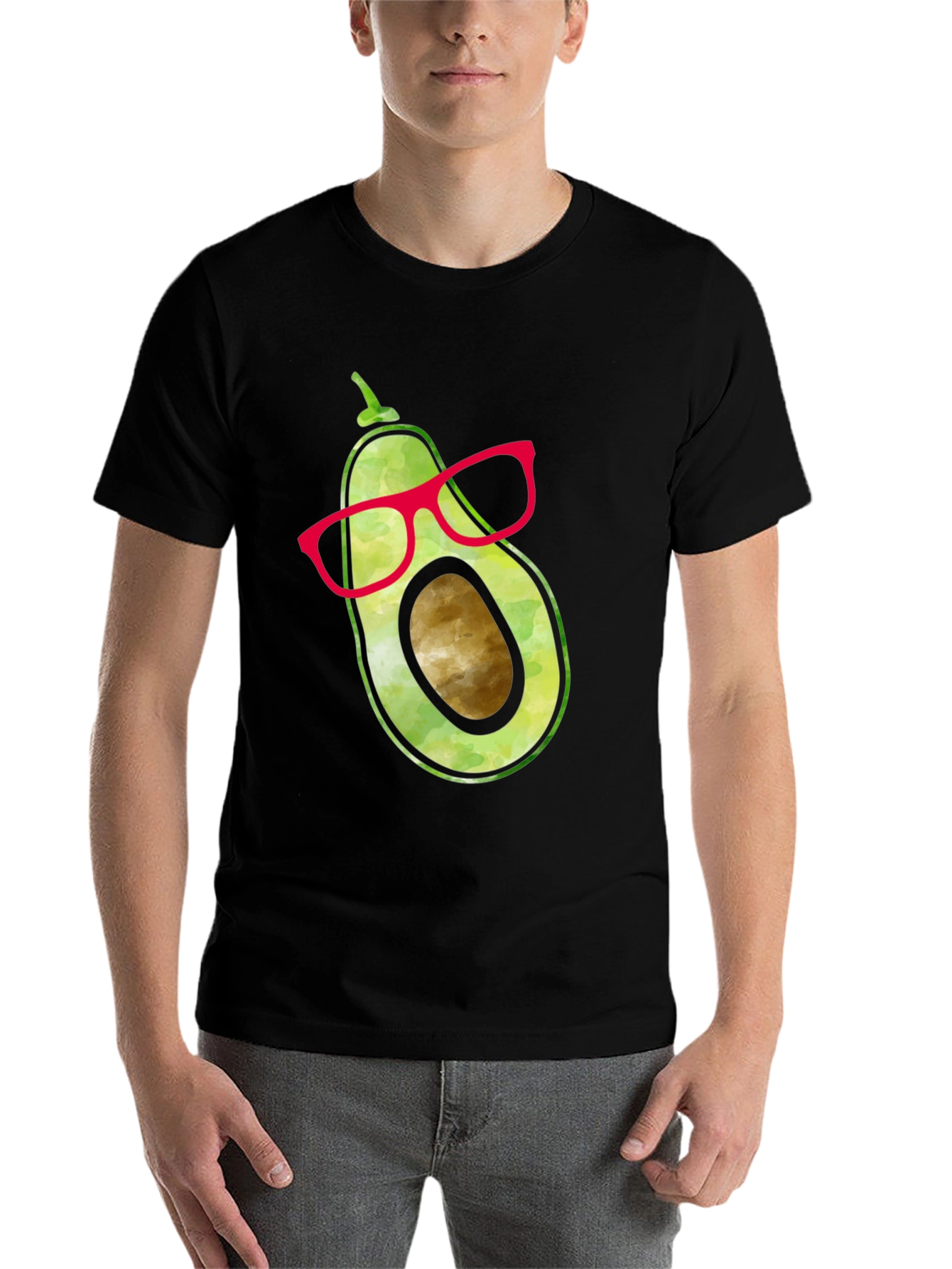 Black Cool Avocado with Glasses Graphic Tee view 7