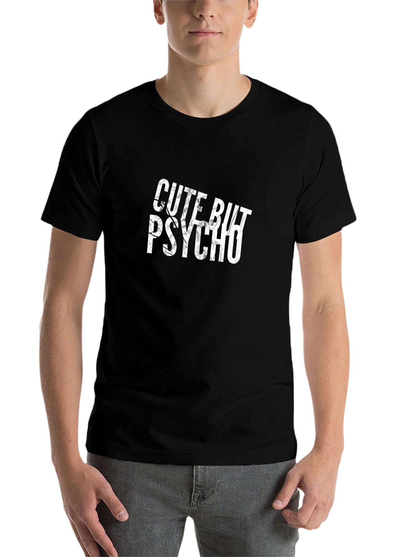 Black Cute But Psycho Black Graphic T-Shirt view 7