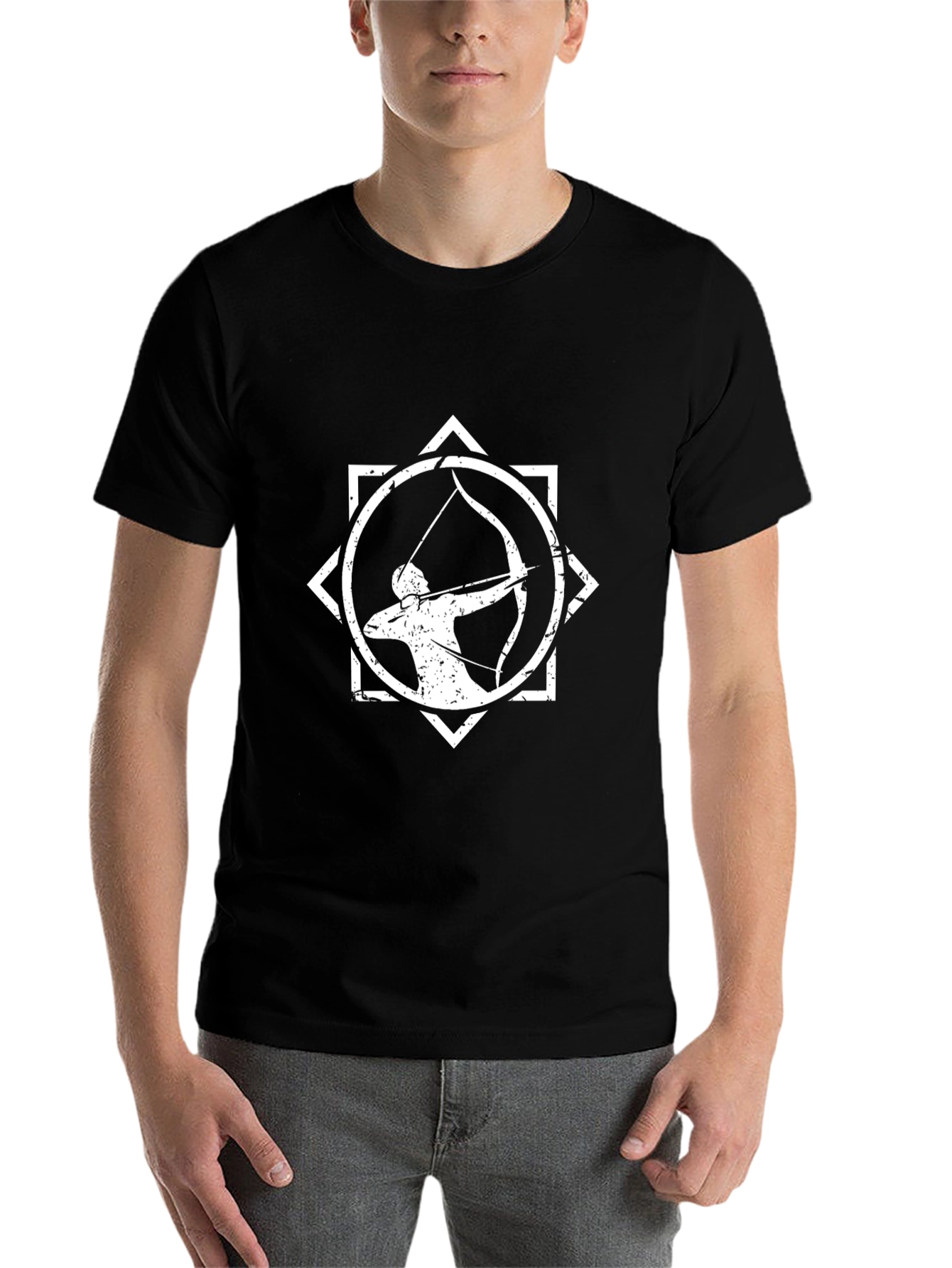 Black Archer Graphic T-Shirt - Distressed Design view 7