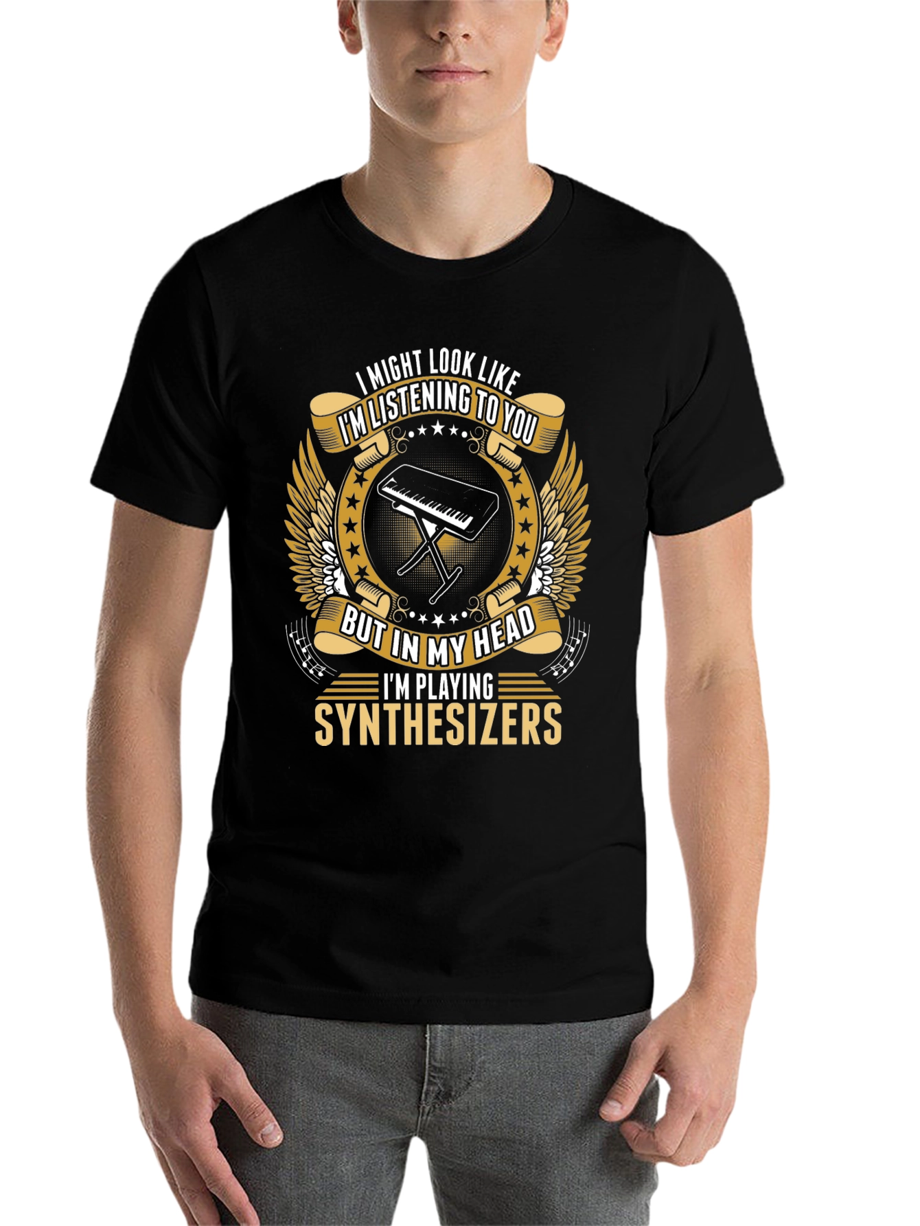 Black Synthesizer Player T-Shirt - Funny Musician Tee view 7