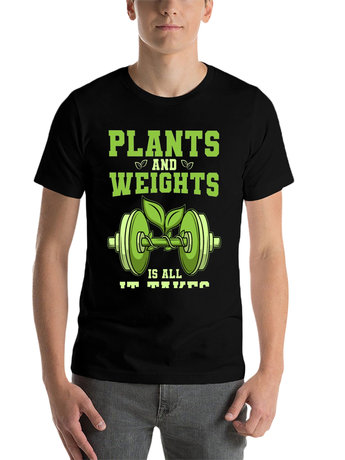 Black Plants and Weights T-Shirt - Vegan Fitness Apparel view 7