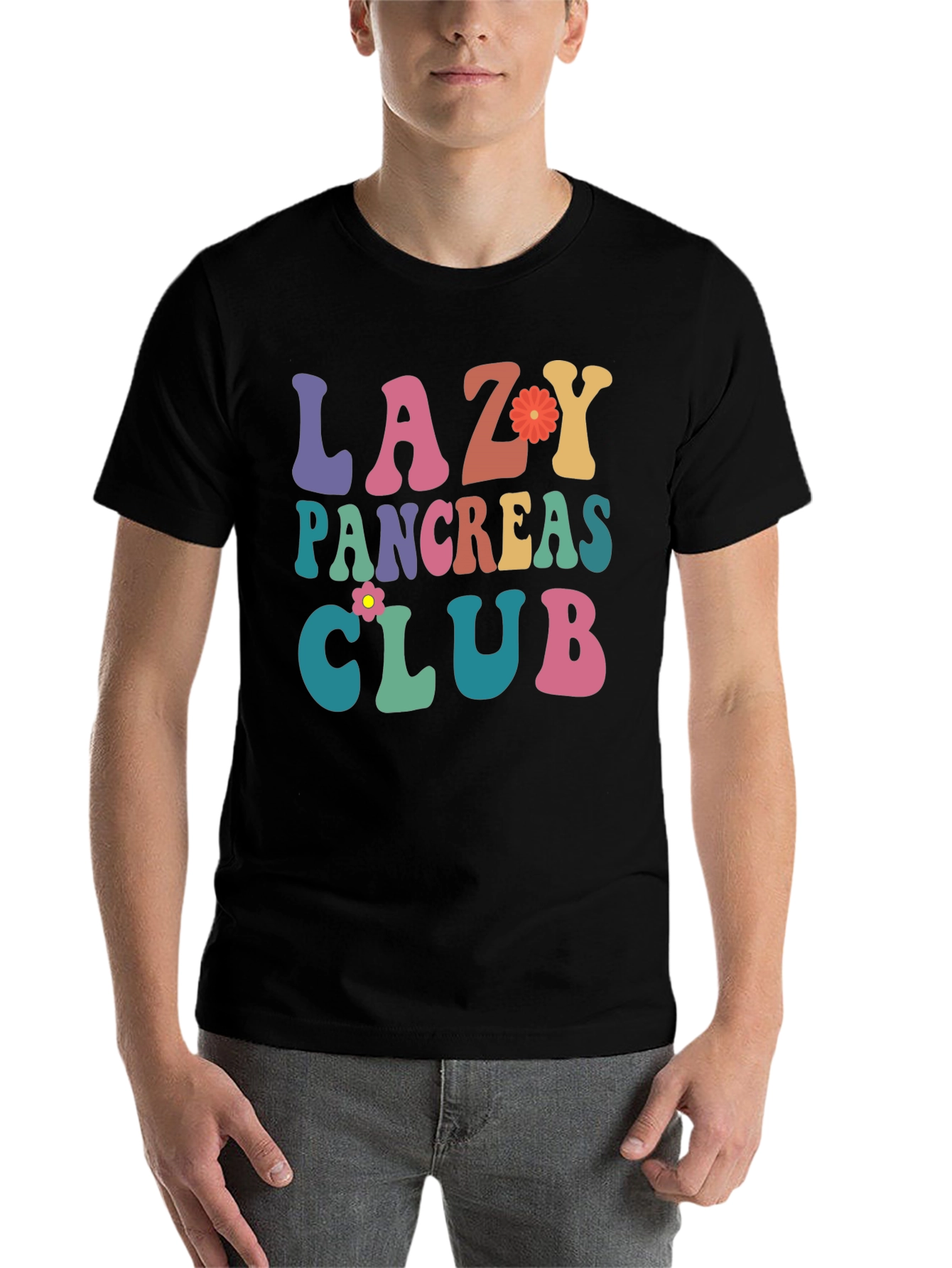 Black Lazy Pancreas Club Graphic T-Shirt view 7