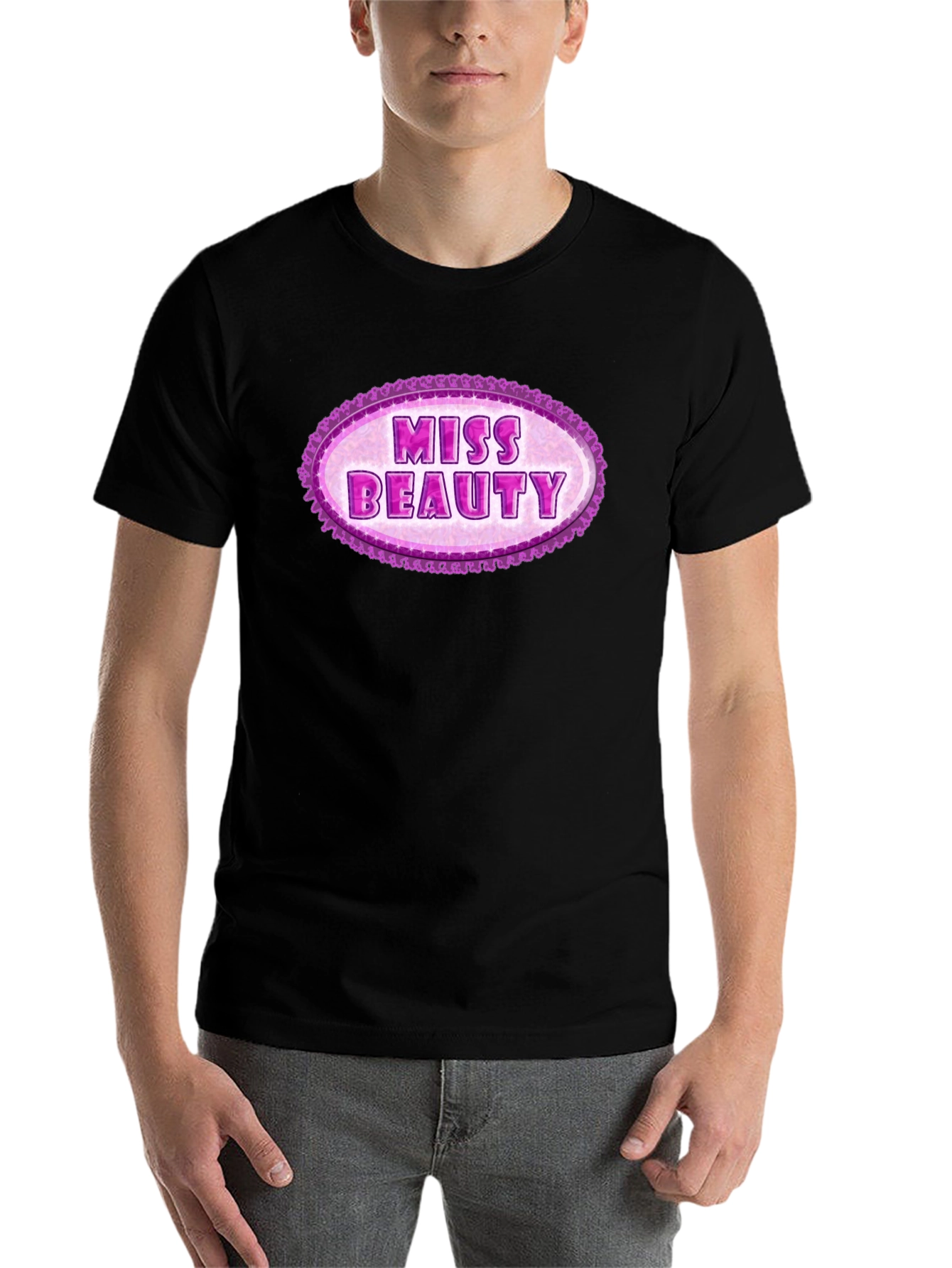 Black Miss Beauty Oval Graphic Tee - Black Cotton Blend view 7