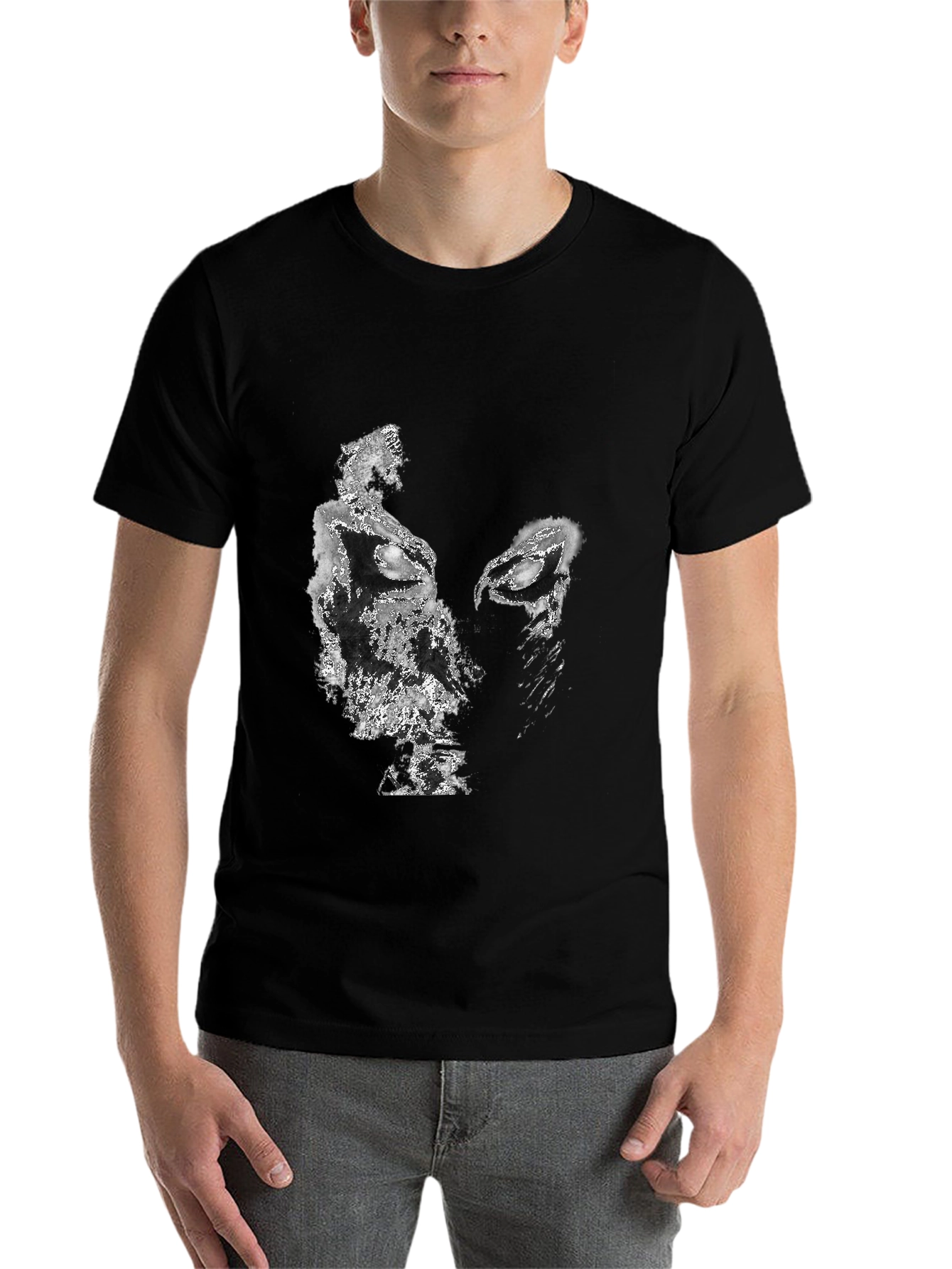 Black Abstract Face Graphic Black T-Shirt view 7