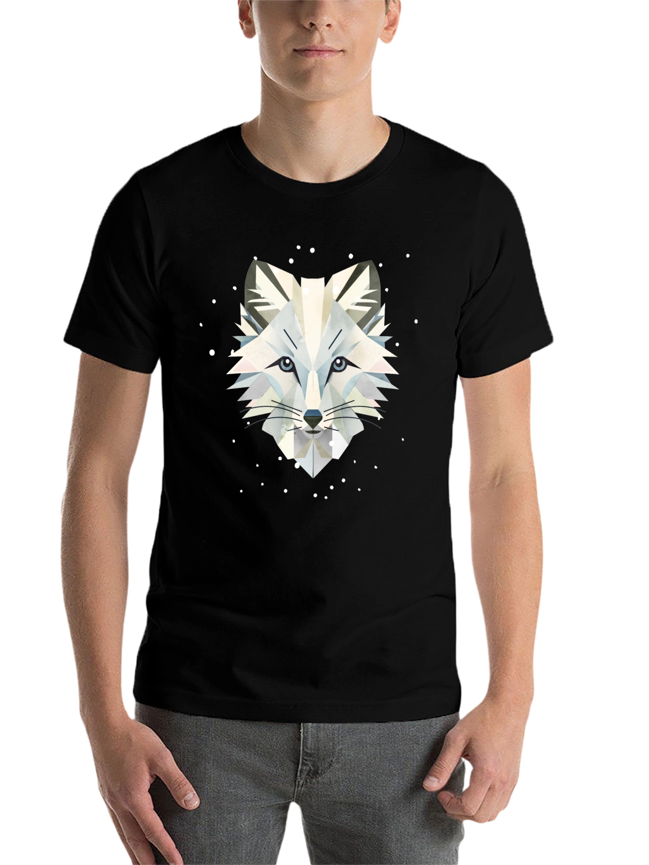 Black Geometric Arctic Fox Graphic Tee - Stylish Black T-Shirt view 7