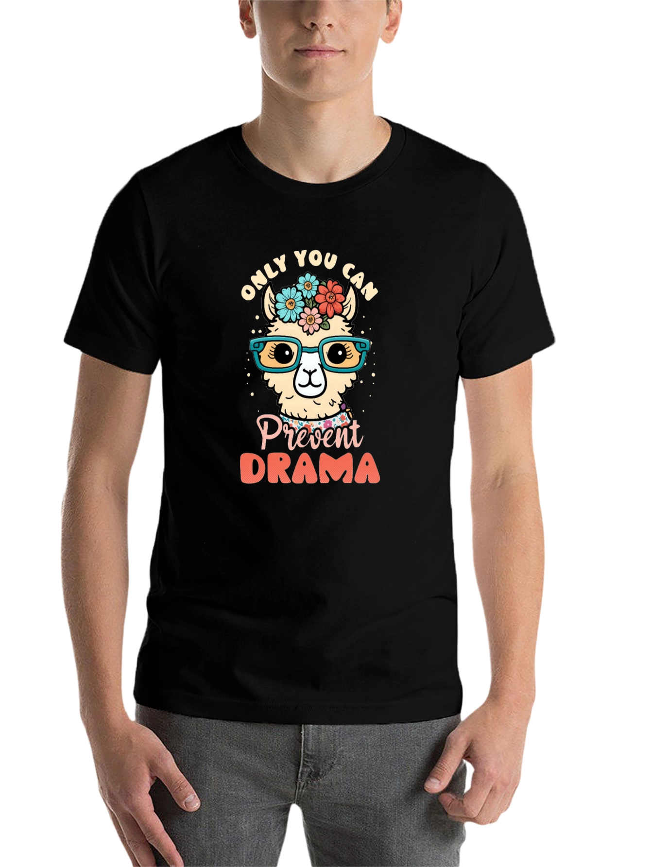 Black Only You Can Prevent Drama Llama Graphic Tee view 7