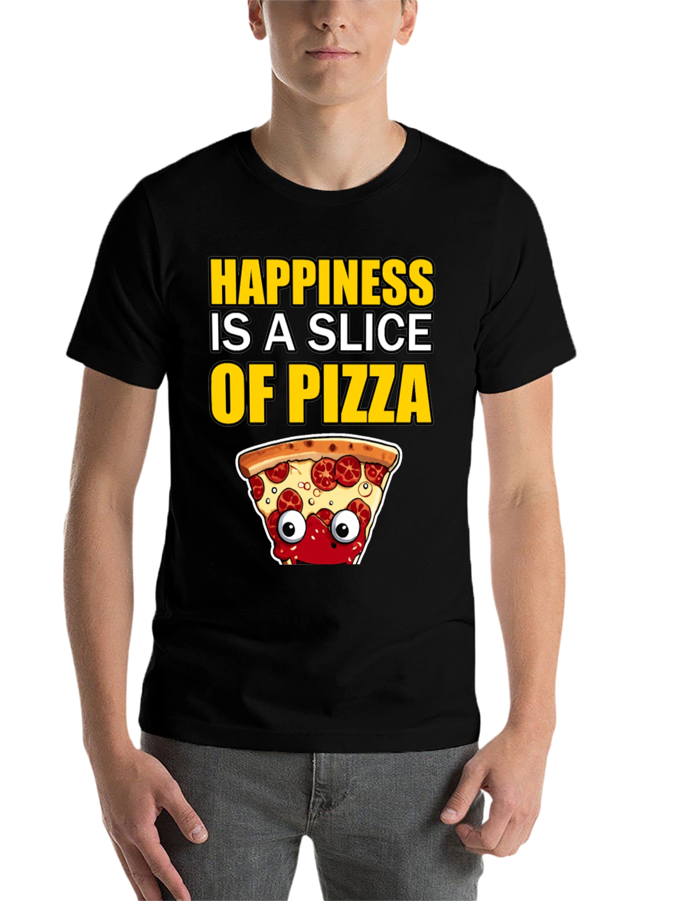 Black Happiness Pizza Slice T-Shirt view 7