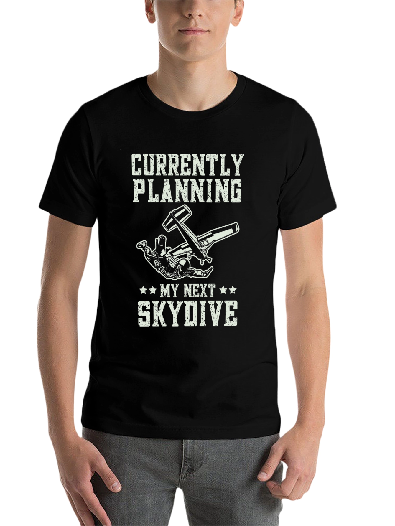 Black Skydiving T-Shirt - Planning My Next Skydive Graphic Tee view 7