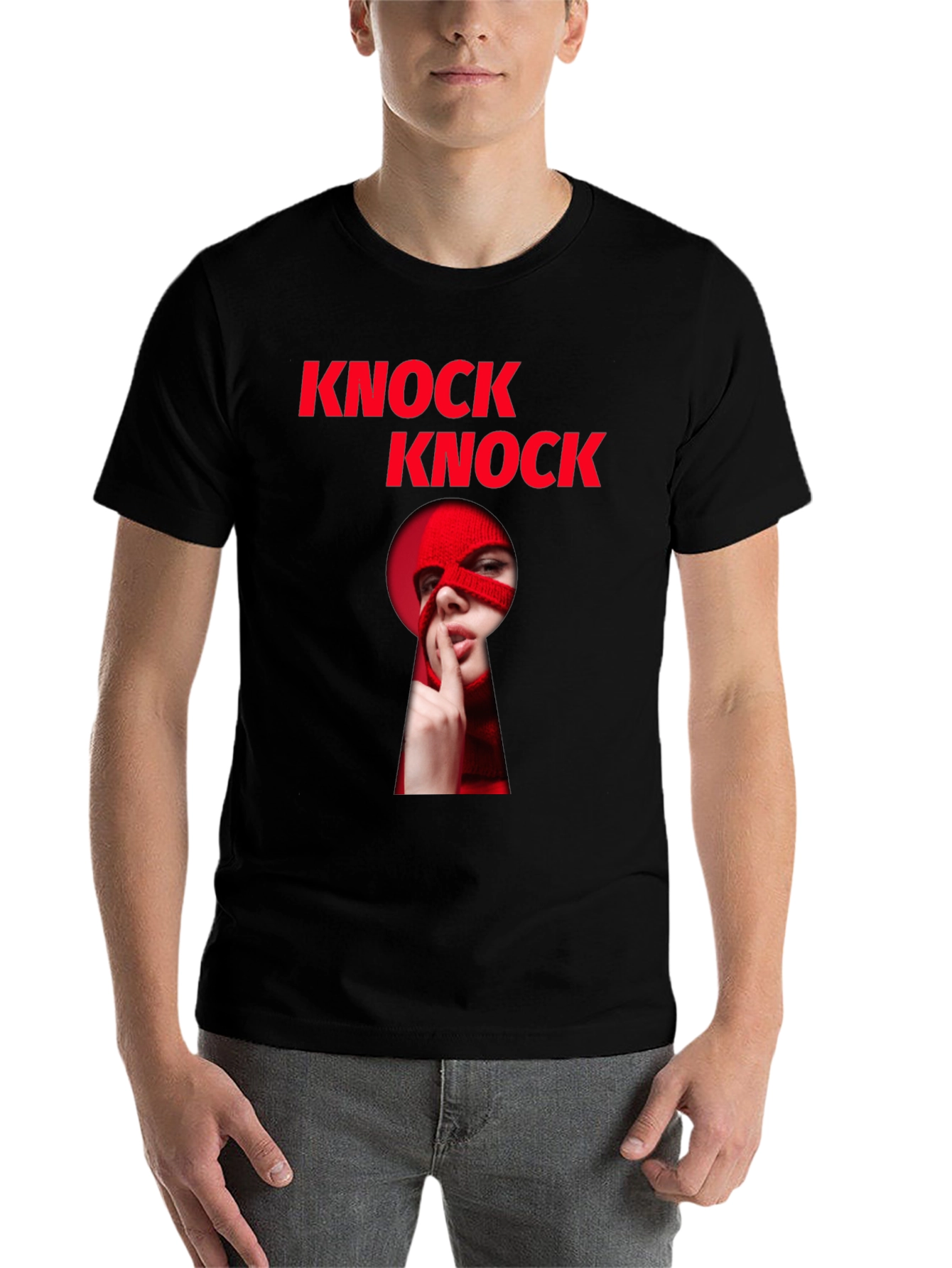 Black Knock Knock Graphic T-Shirt - Intrigue & Style view 7
