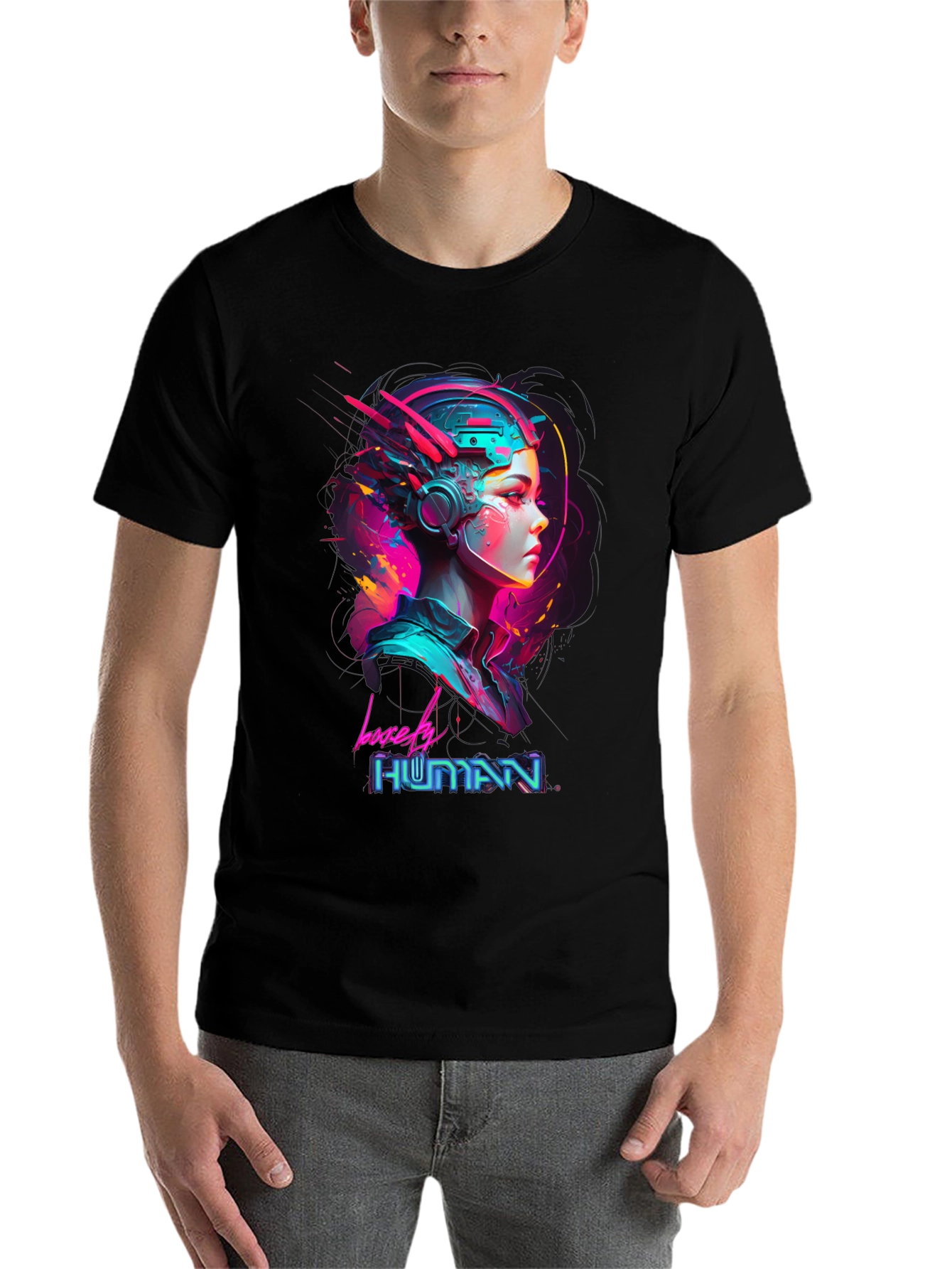 Black Lovely Human Cyberpunk Style Black T-Shirt view 7