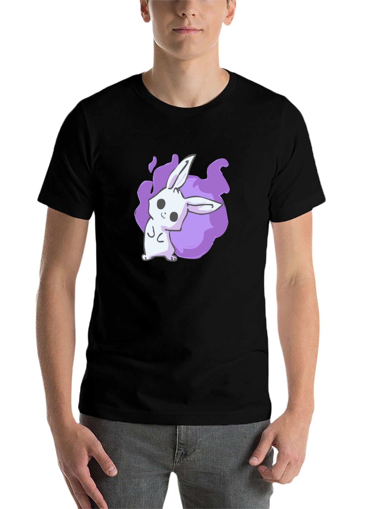 Black Cute Anime Bunny Graphic Black T-Shirt view 7