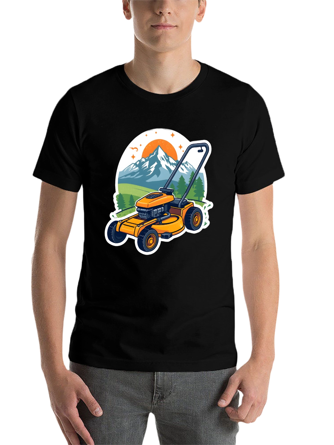 Black Lawnmower Landscape Graphic Tee view 7
