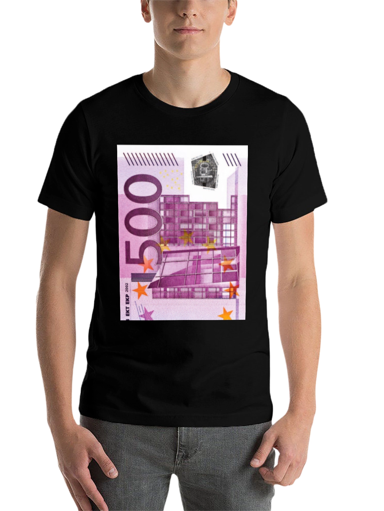 Black 500 Euro Note Graphic Print Black T-Shirt view 7