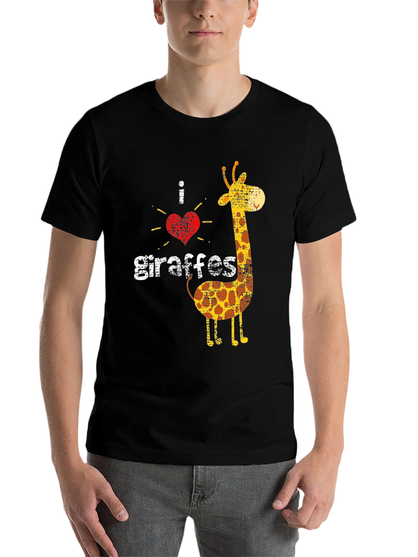 Black I Love Giraffes Graphic Tee - Unisex Black T-Shirt view 7