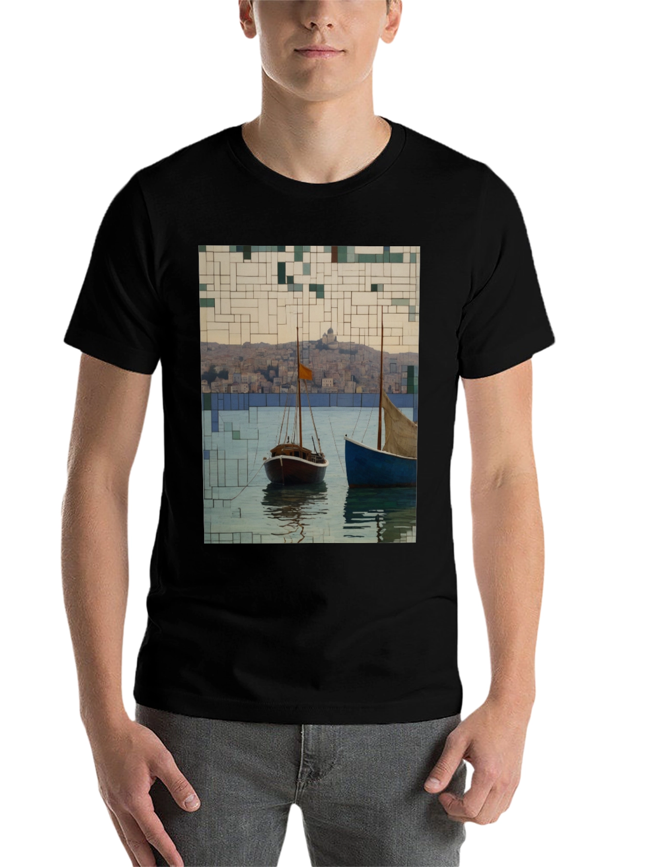 Black Abstract Sailboats T-Shirt view 7