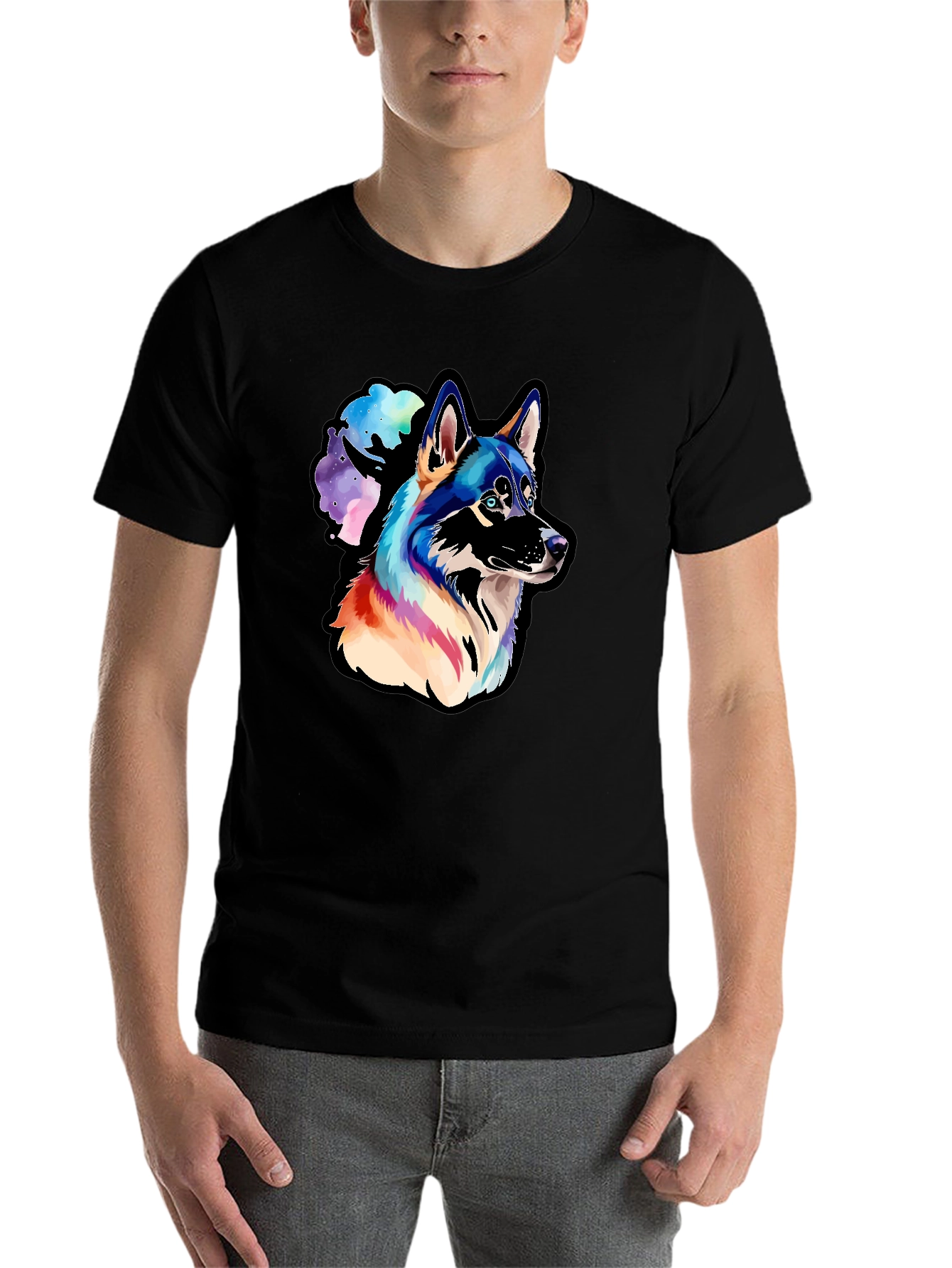 Black Husky Watercolor Men's Graphic T-Shirt view 7