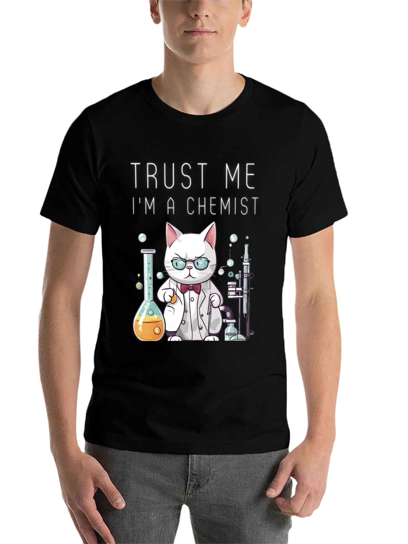 Black Trust Me I'm a Chemist Cat T-Shirt view 7
