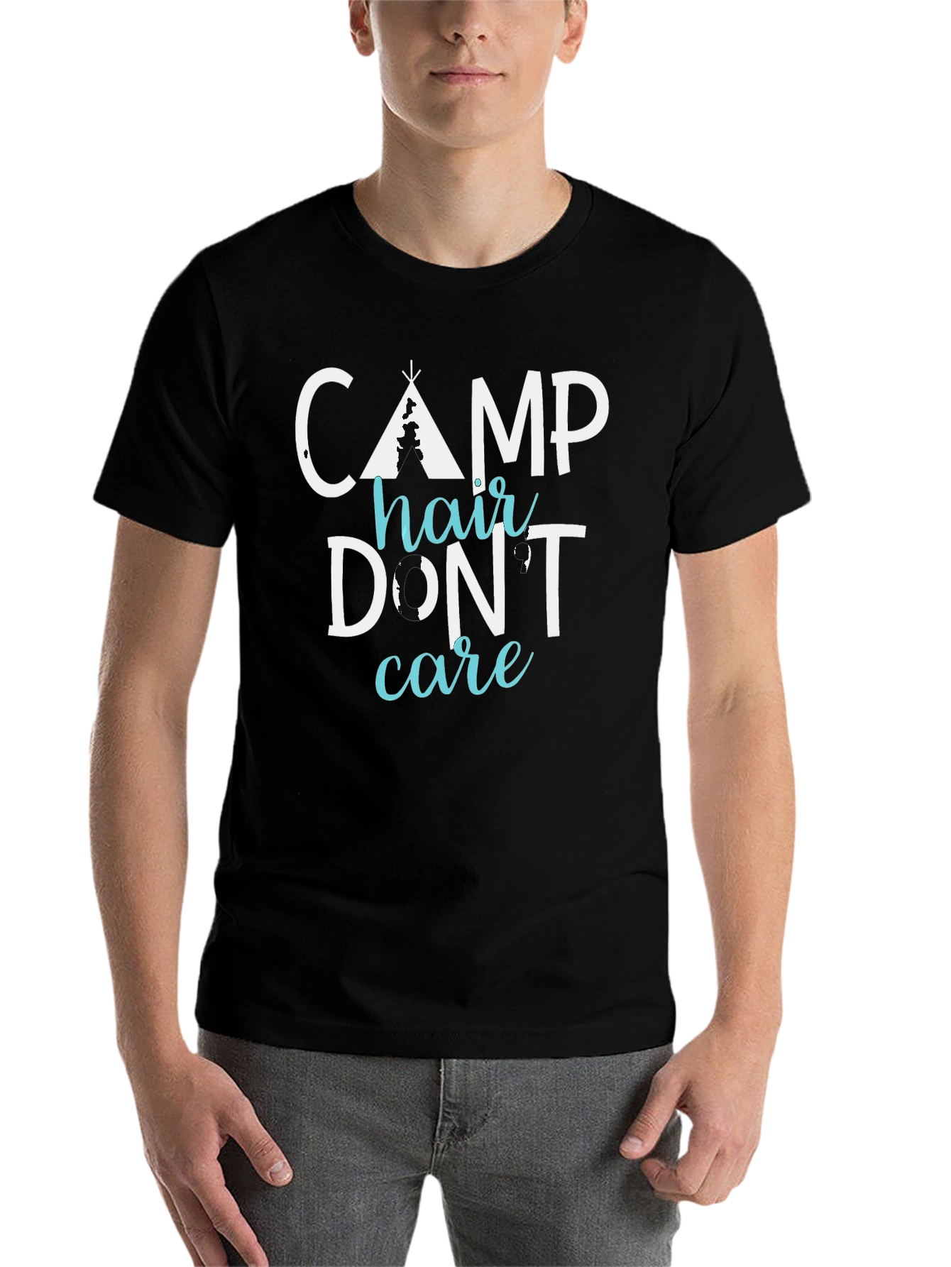 Black Camp Hair Don't Care Tee - Funny Camping Shirt view 7