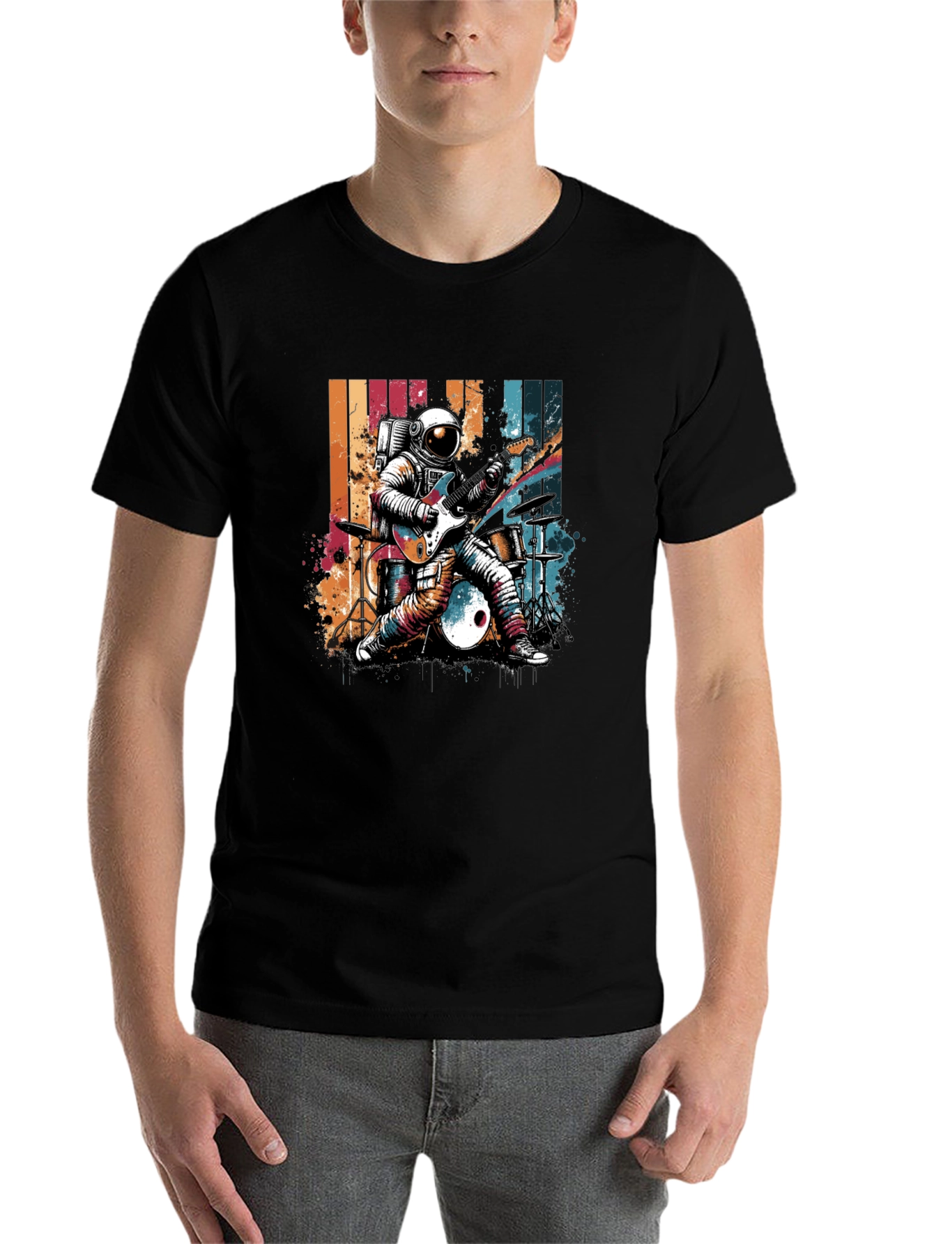 Black Astronaut Guitarist T-Shirt view 7