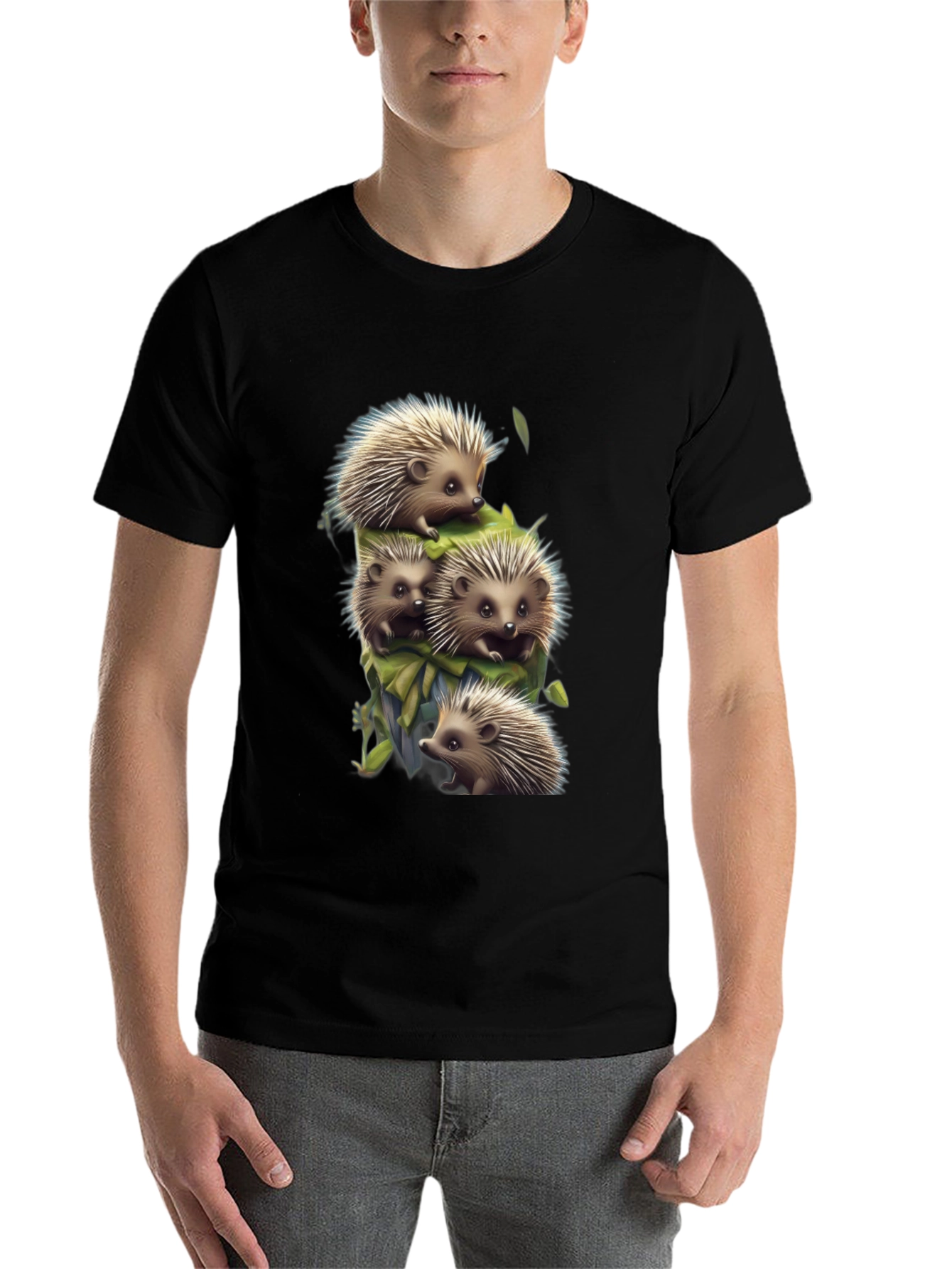 Black Cute Hedgehog Stack Graphic Tee - Black view 7