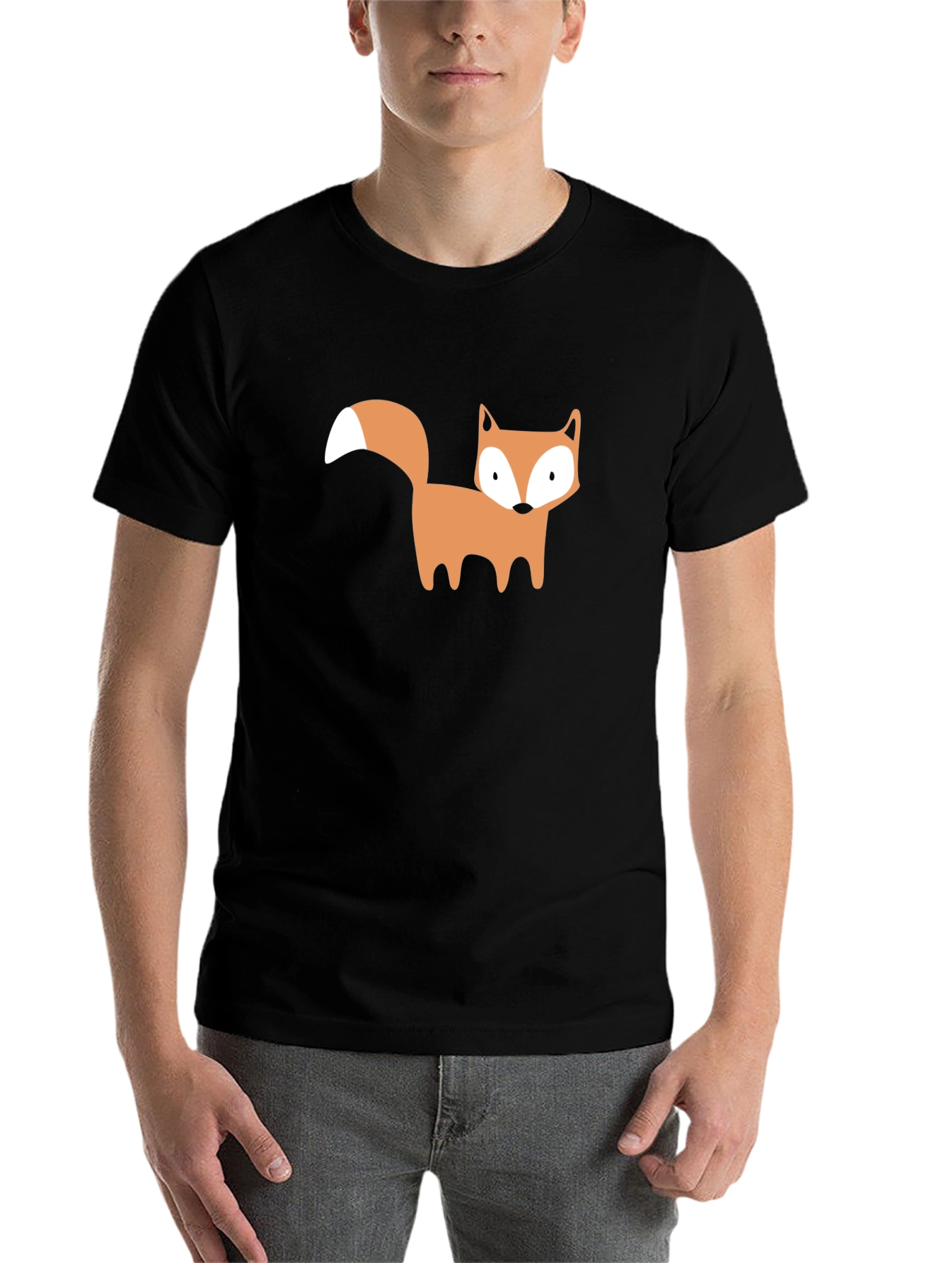 Black Cute Fox Graphic Black T-Shirt view 7