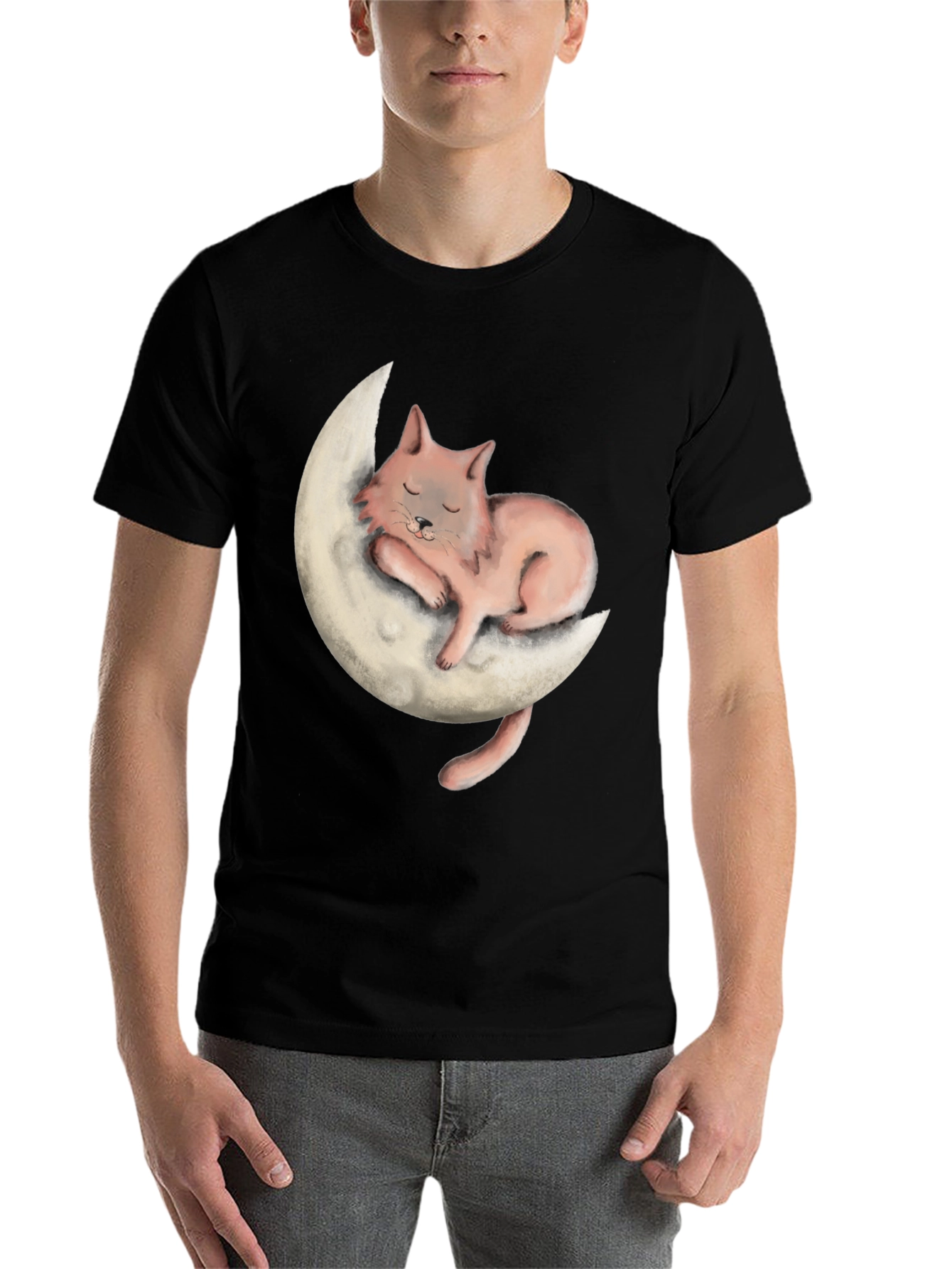 Black Cat on Moon Graphic Tee - Relaxed Fit view 7