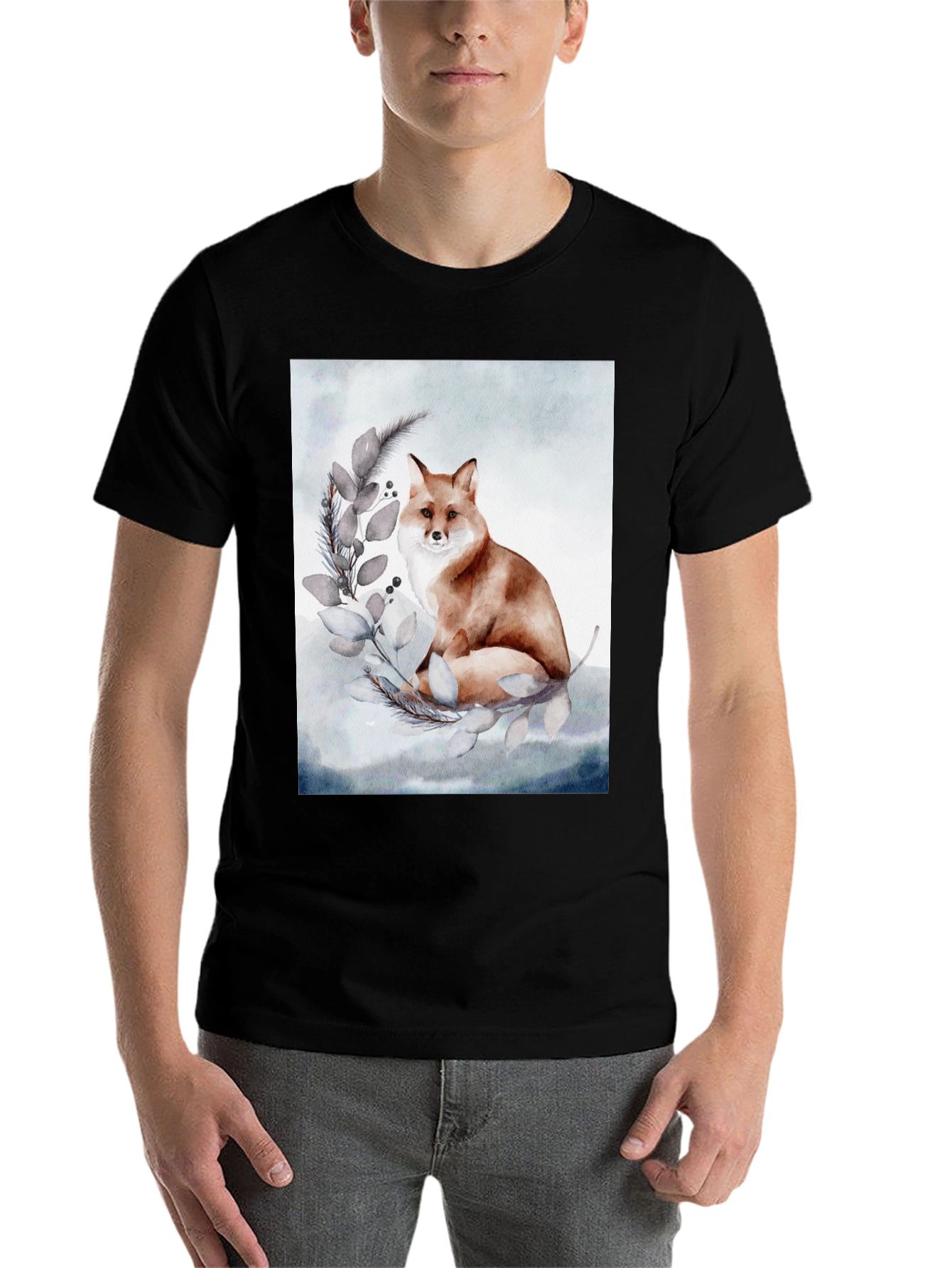 Black Watercolor Fox T-Shirt view 7