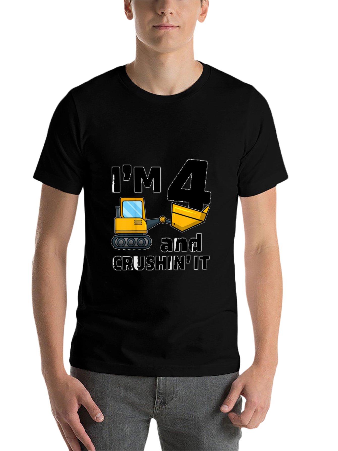 Black I'm 4 and Crushin' It Kids Birthday T-Shirt view 7