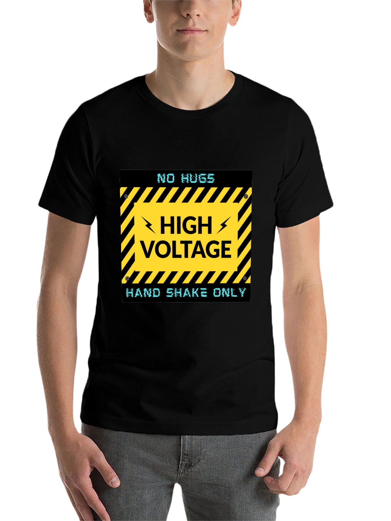 Black High Voltage Humor Tee - No Hugs, Handshakes Only! view 7