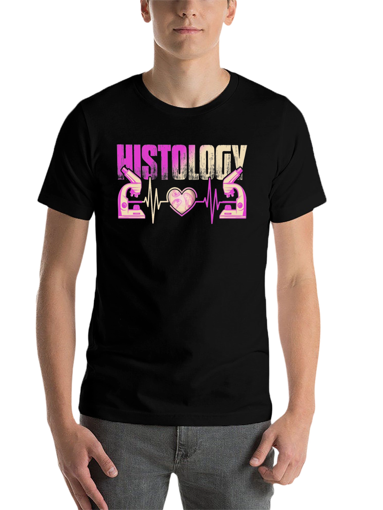 Black Histology Heartbeat Microscope T-Shirt view 7