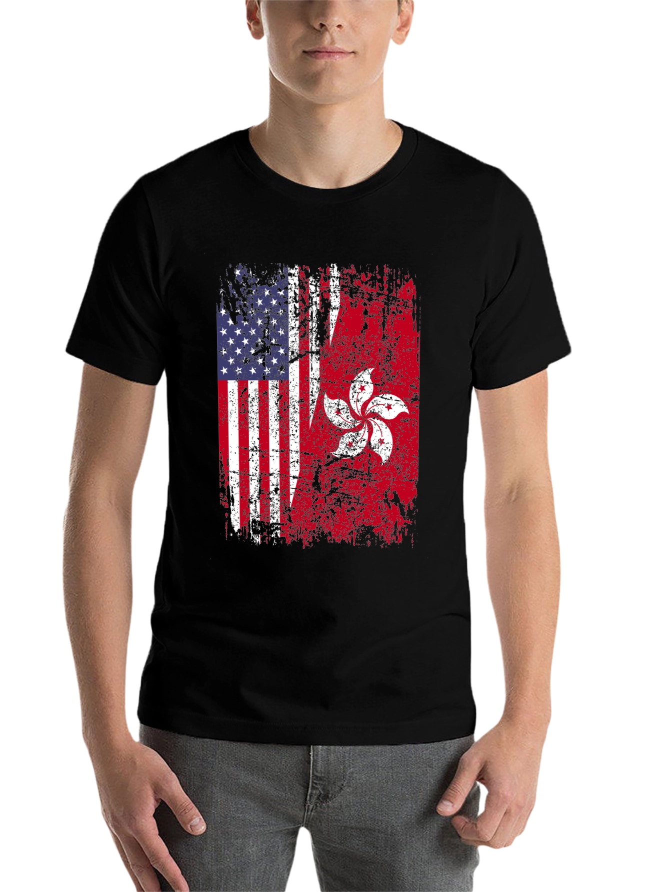 Black USA Hong Kong Flag Graphic Tee view 7